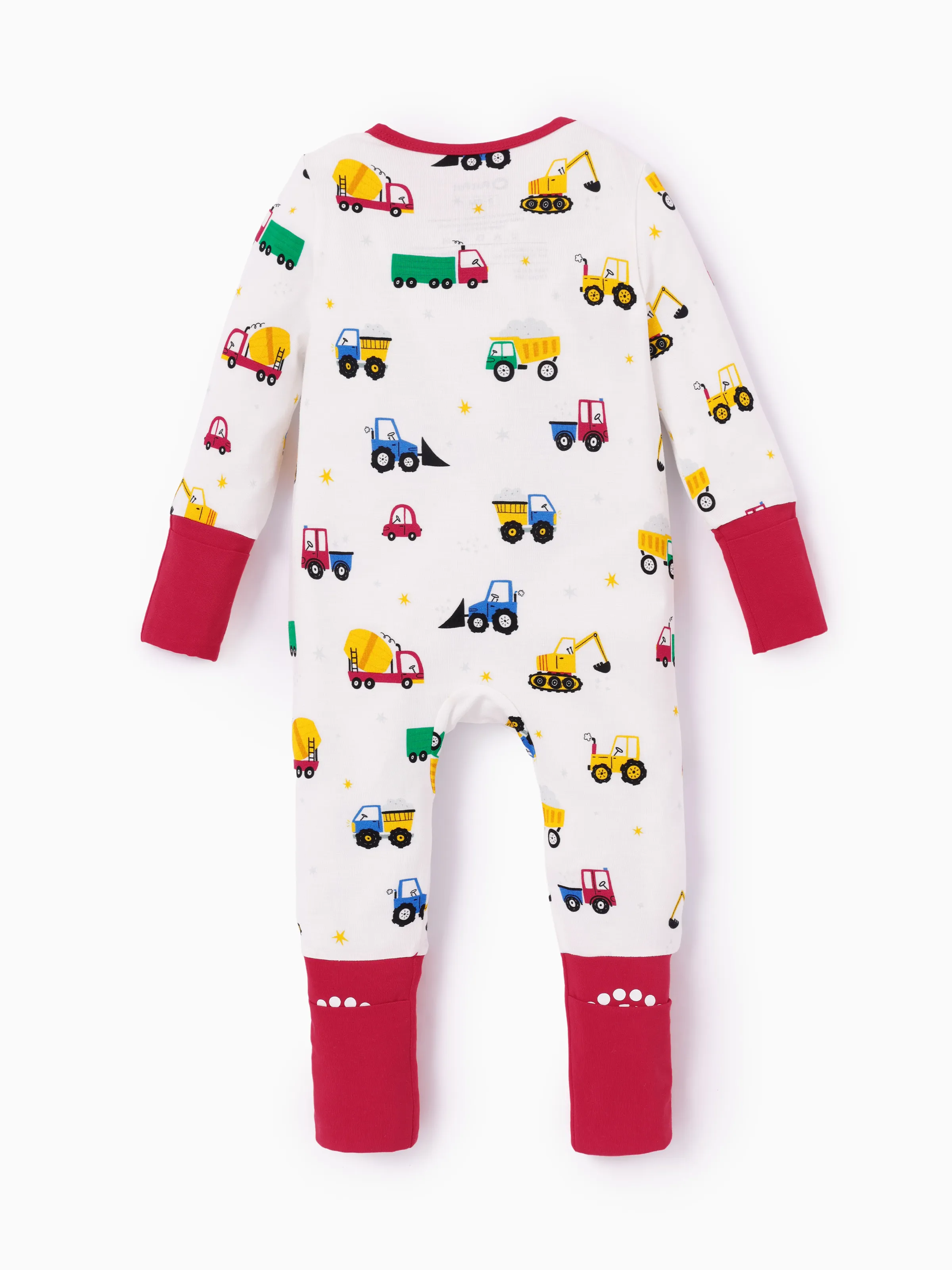 Bamboo Baby Boy/Girl Cartoon Printed 2-Way Zip Onesies Anti Slip Long-sleeve Footie Red - Image 3