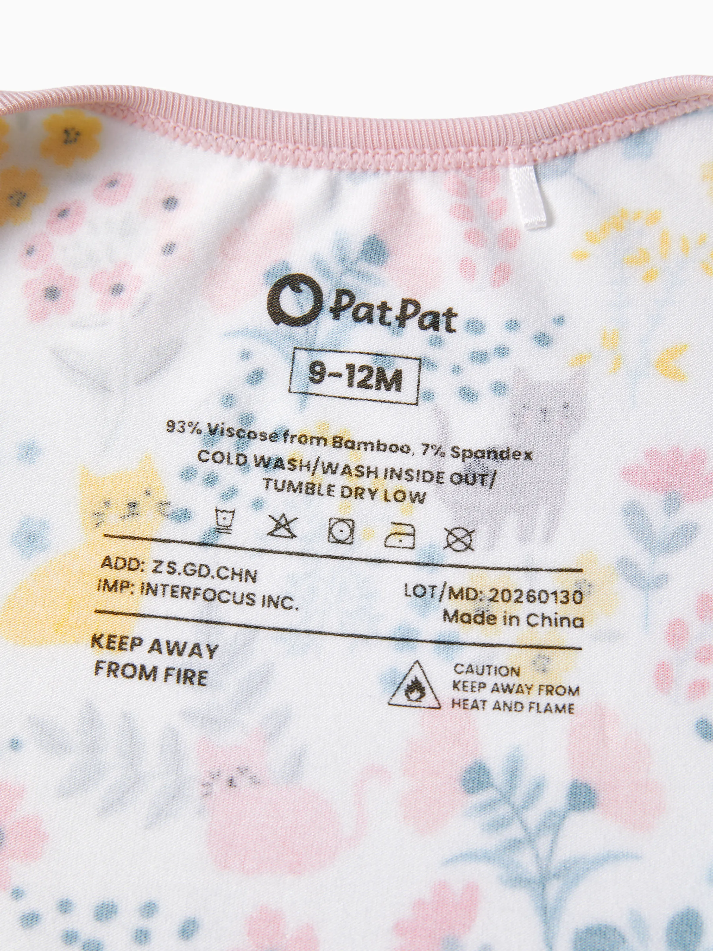 Bamboo Baby Girl Elegant Printed 2-Way Zip Onesies Anti Slip Long-sleeve Footie with Hairband Light Pink - Image 6
