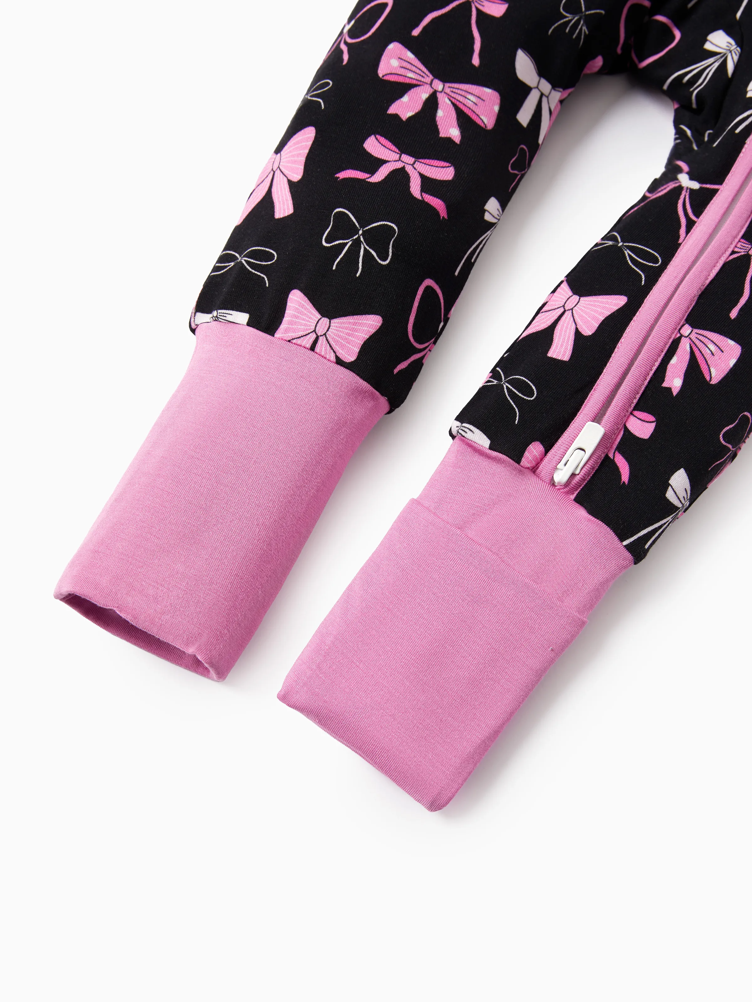 Bamboo Baby Girl Elegant Printed 2-Way Zip Onesies Anti Slip Long-sleeve Footie with Hairband Pink purple - Image 11
