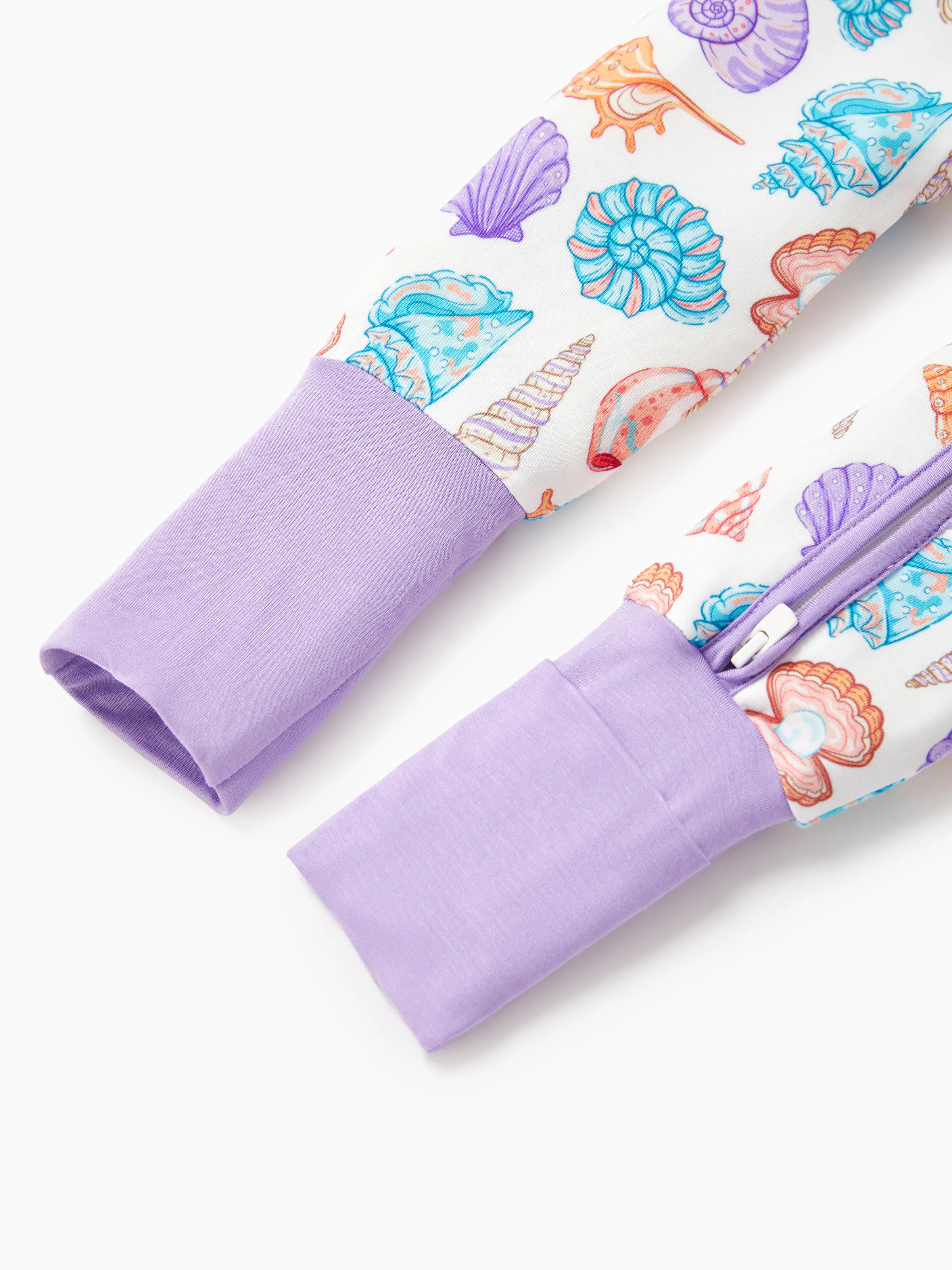 Bamboo Baby Girl Elegant Printed 2-Way Zip Onesies Anti Slip Long-sleeve Footie with Hairband Purple - Image 9