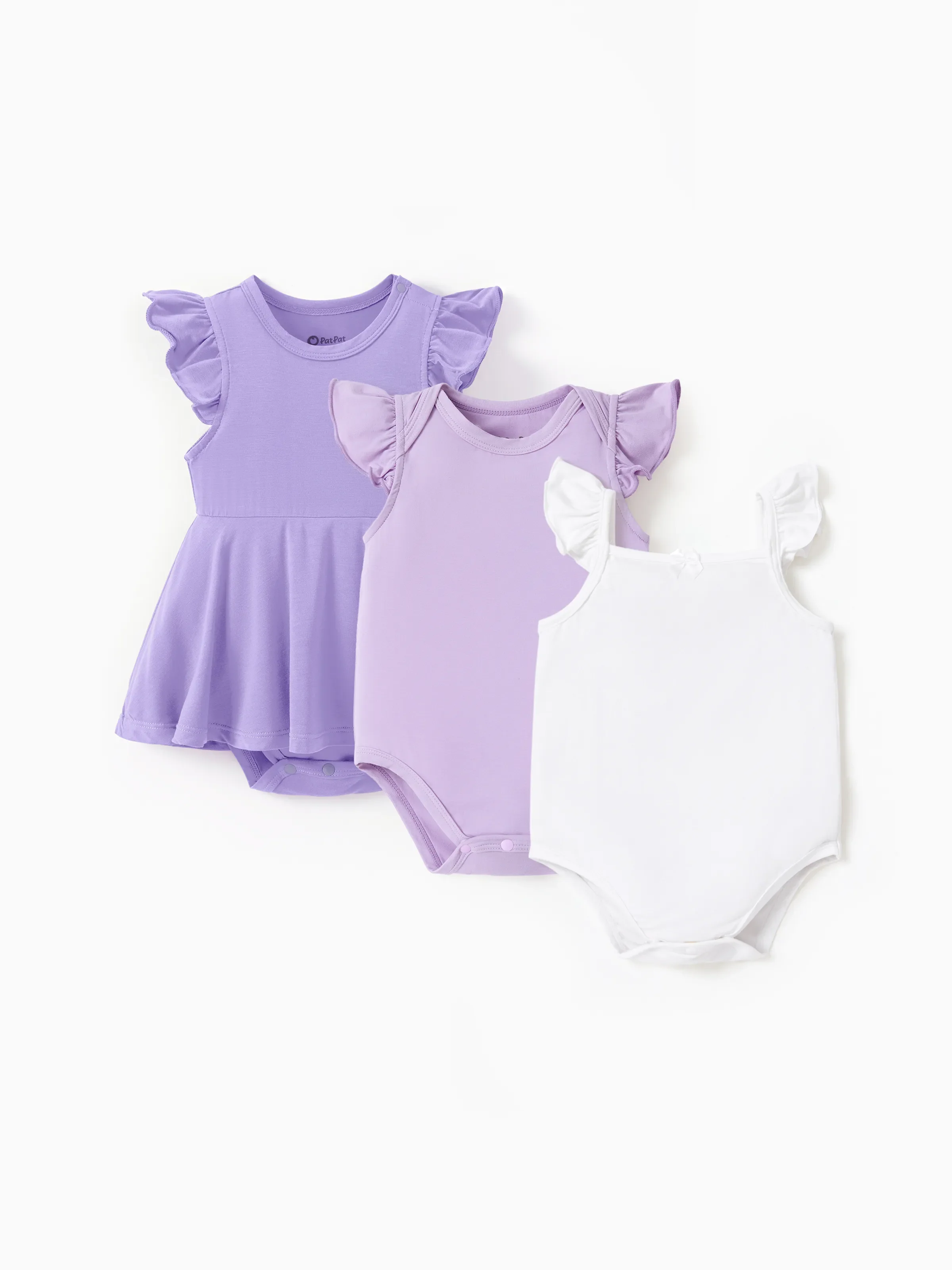 Bamboo Baby Girl Solid Color 3-Piece Rompers Set Purple - Image 3