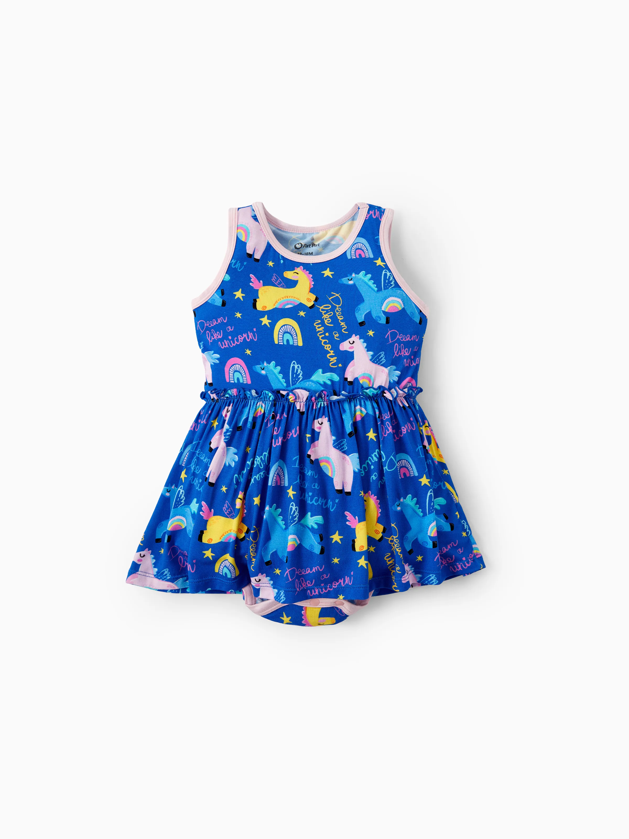 Bamboo Baby Girl Solid Color and Cartoon Animal Pattern 2-Piece Sleeveless Dress With Bodysuit Set Pink - Image 3