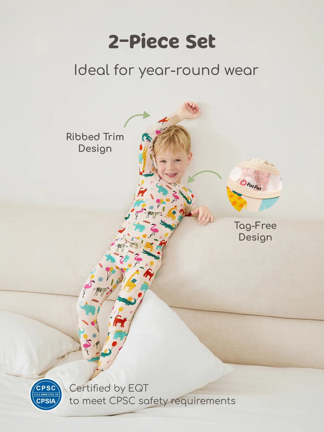 Bamboo Baby/Toddler 2-Piece Childlike Animal Print Snug-Fitting Pajamas Set Apricot - Image 4