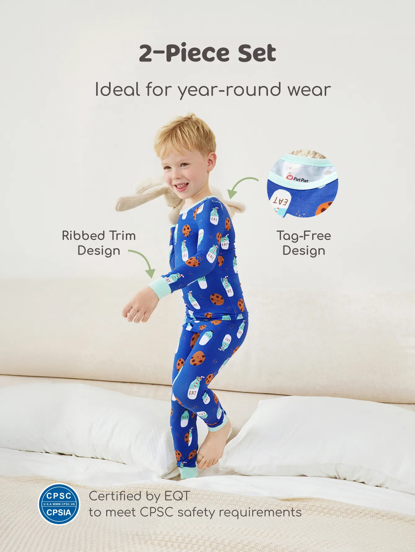 Bamboo Baby/Toddler 2-Piece Childlike Animal Print Snug-Fitting Pajamas Set Blue - Image 3