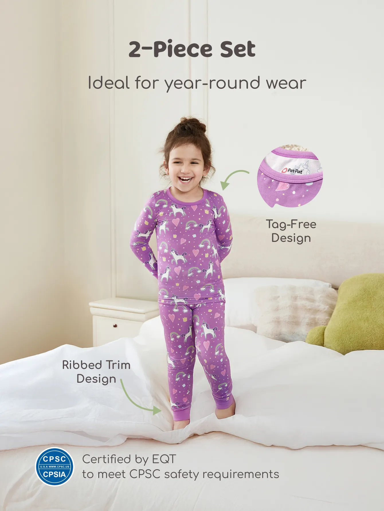 Bamboo Baby/Toddler 2-Piece Childlike Animal Print Snug-Fitting Pajamas Set Purple - Image 3