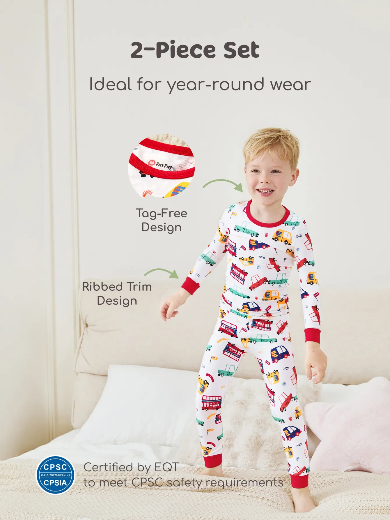 Bamboo Baby/Toddler 2-Piece Childlike Animal Print Snug-Fitting Pajamas Set Red - Image 3