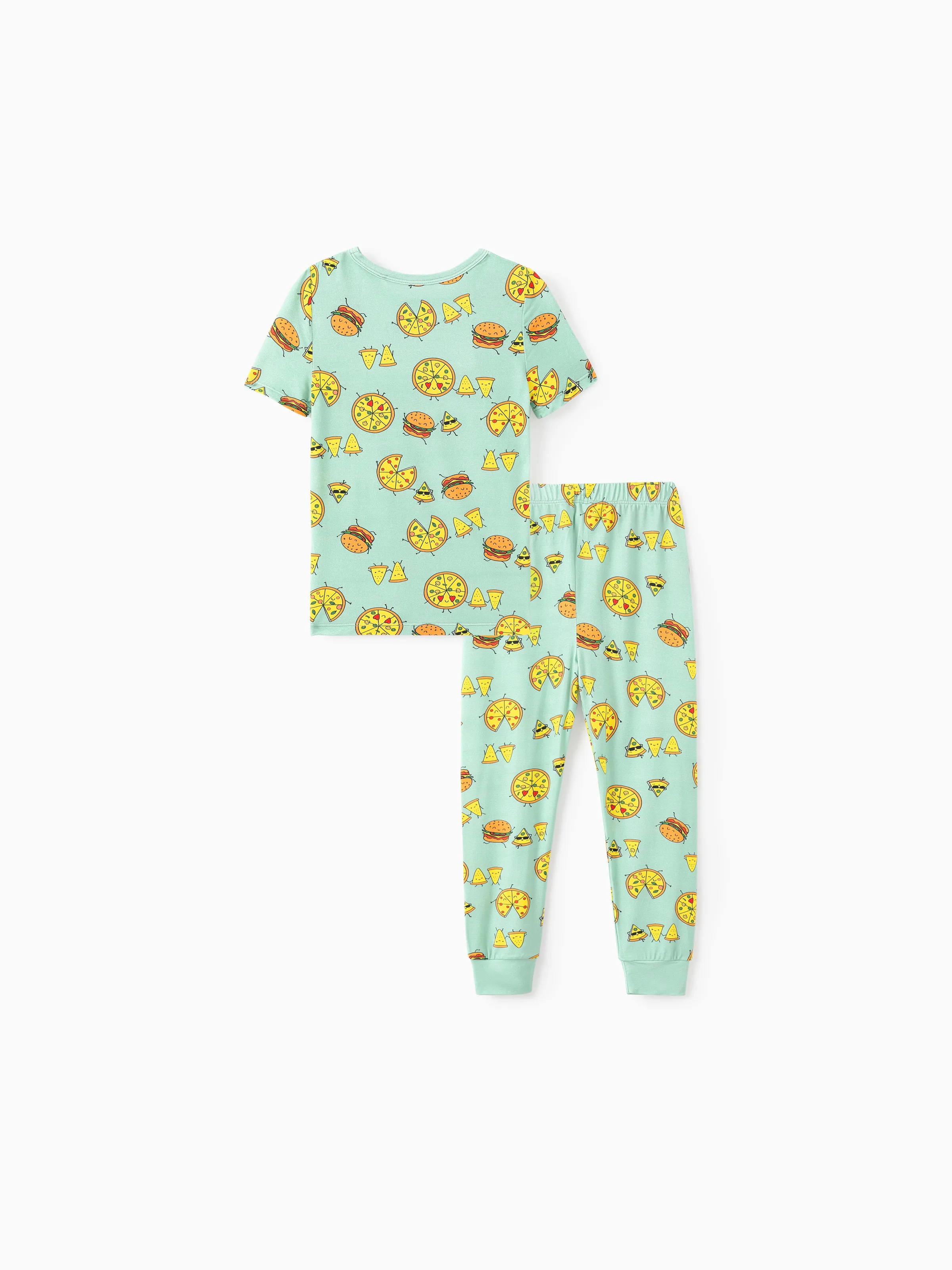 Bamboo Family Mint Green PJs Cute Cartoon Food Theme Print Short Sleeve & Long Pants Sleepwear Matching Pajama set (Snug-Fitting for Children) Light Blue - Image 11
