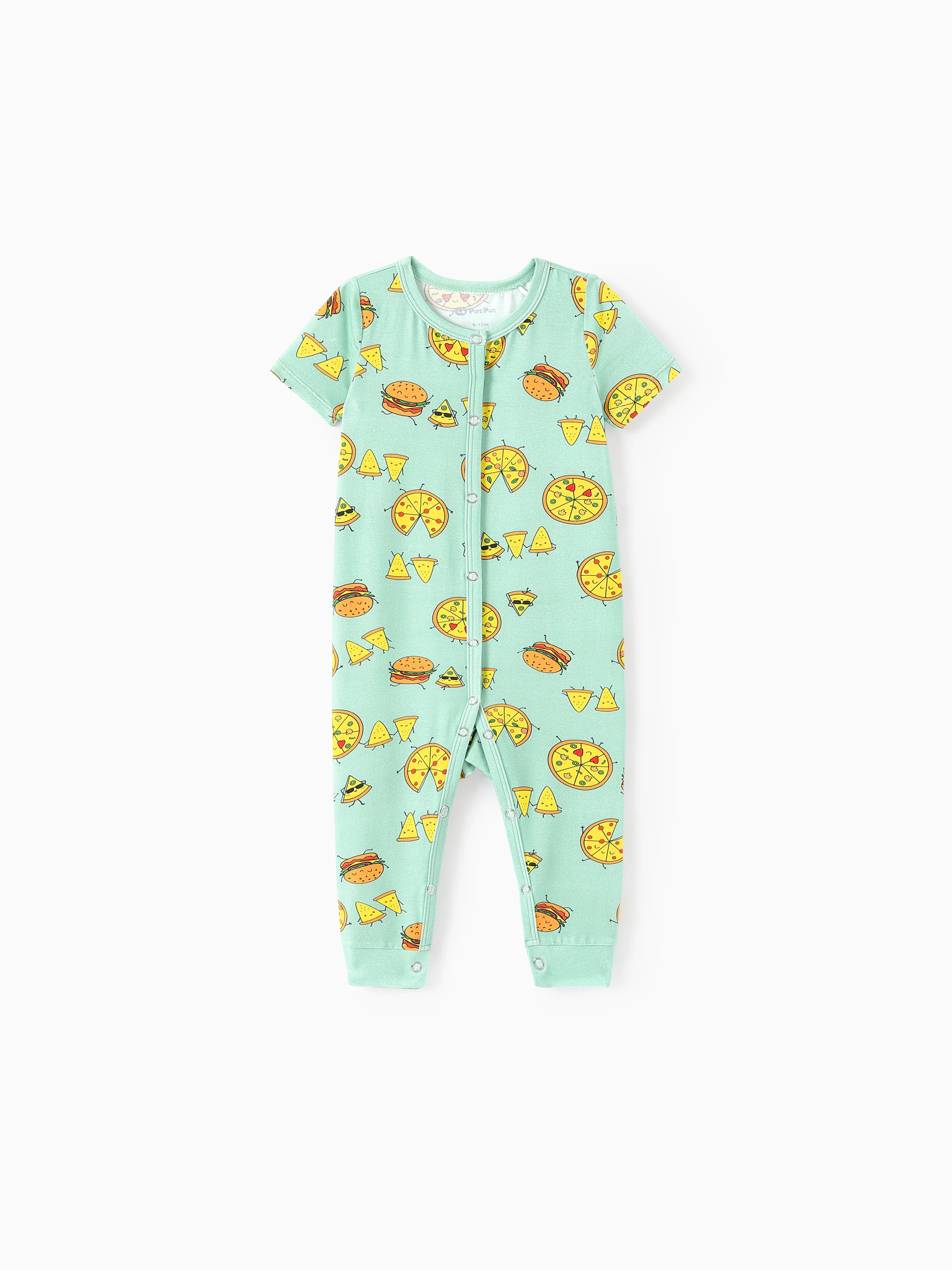 Bamboo Family Mint Green PJs Cute Cartoon Food Theme Print Short Sleeve & Long Pants Sleepwear Matching Pajama set (Snug-Fitting for Children) Light Blue - Image 14
