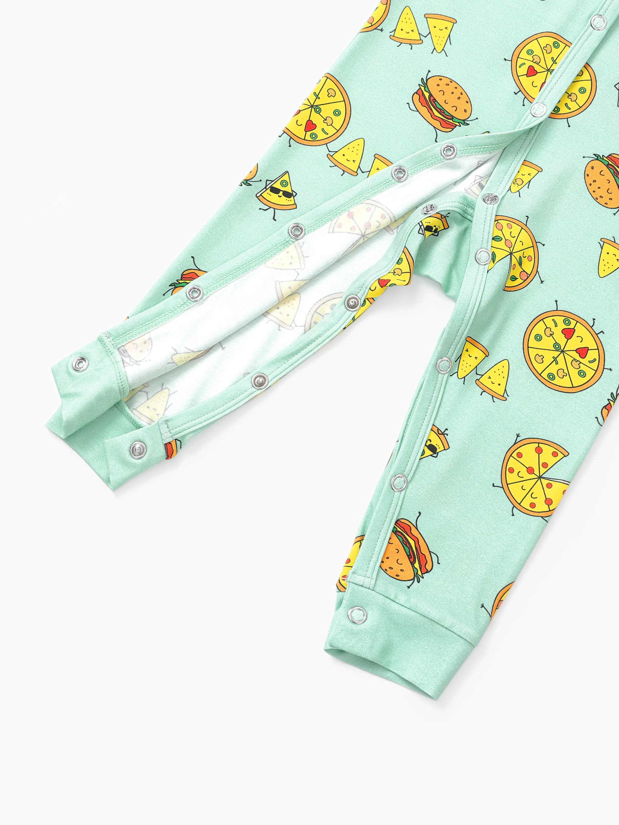 Bamboo Family Mint Green PJs Cute Cartoon Food Theme Print Short Sleeve & Long Pants Sleepwear Matching Pajama set (Snug-Fitting for Children) Light Blue - Image 16