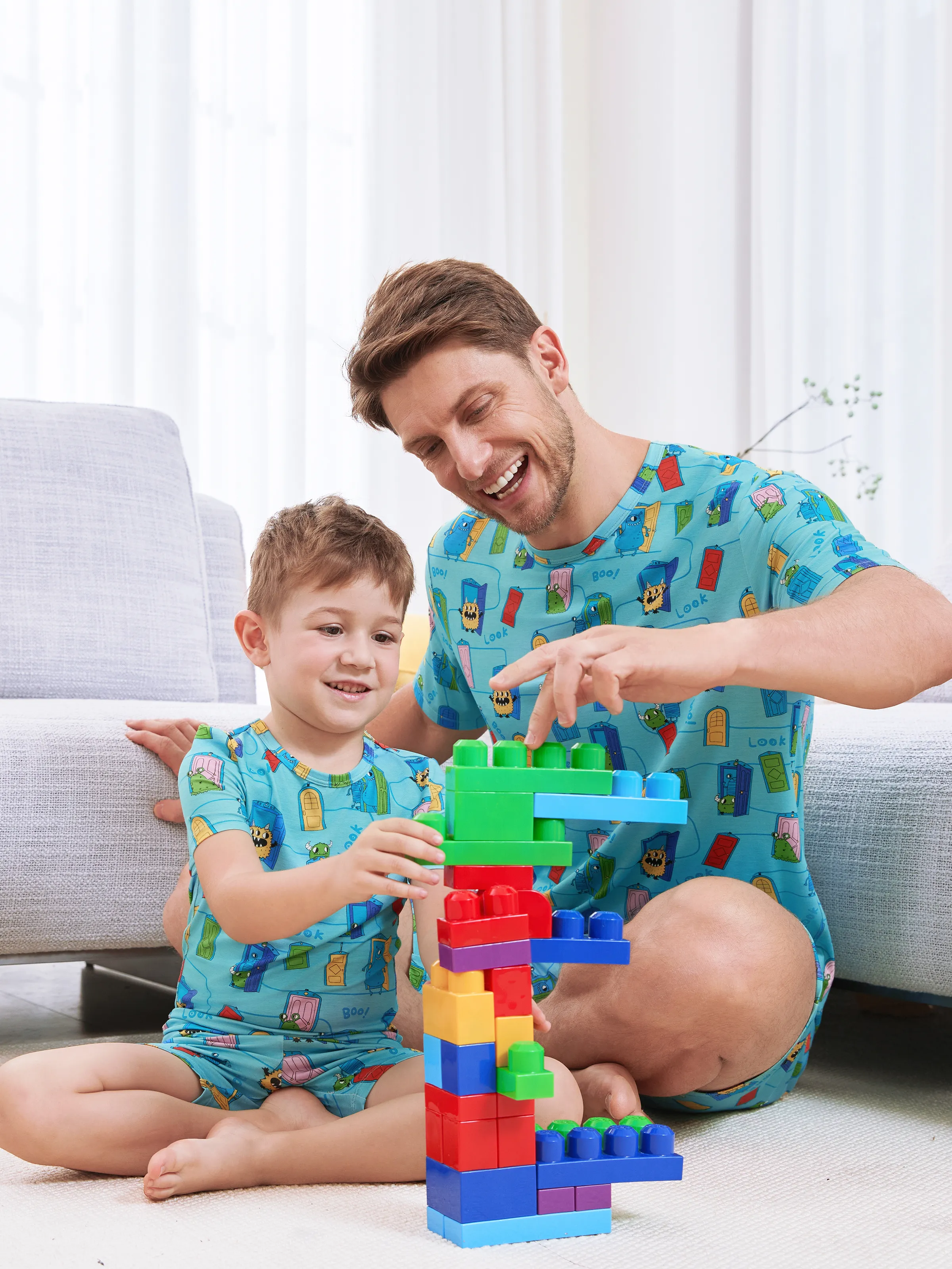 Bamboo Family Pajamas Cartoon Print Short-sleeve Matching Pajama set ( Snug-Fitting for Children ) Green - Image 16