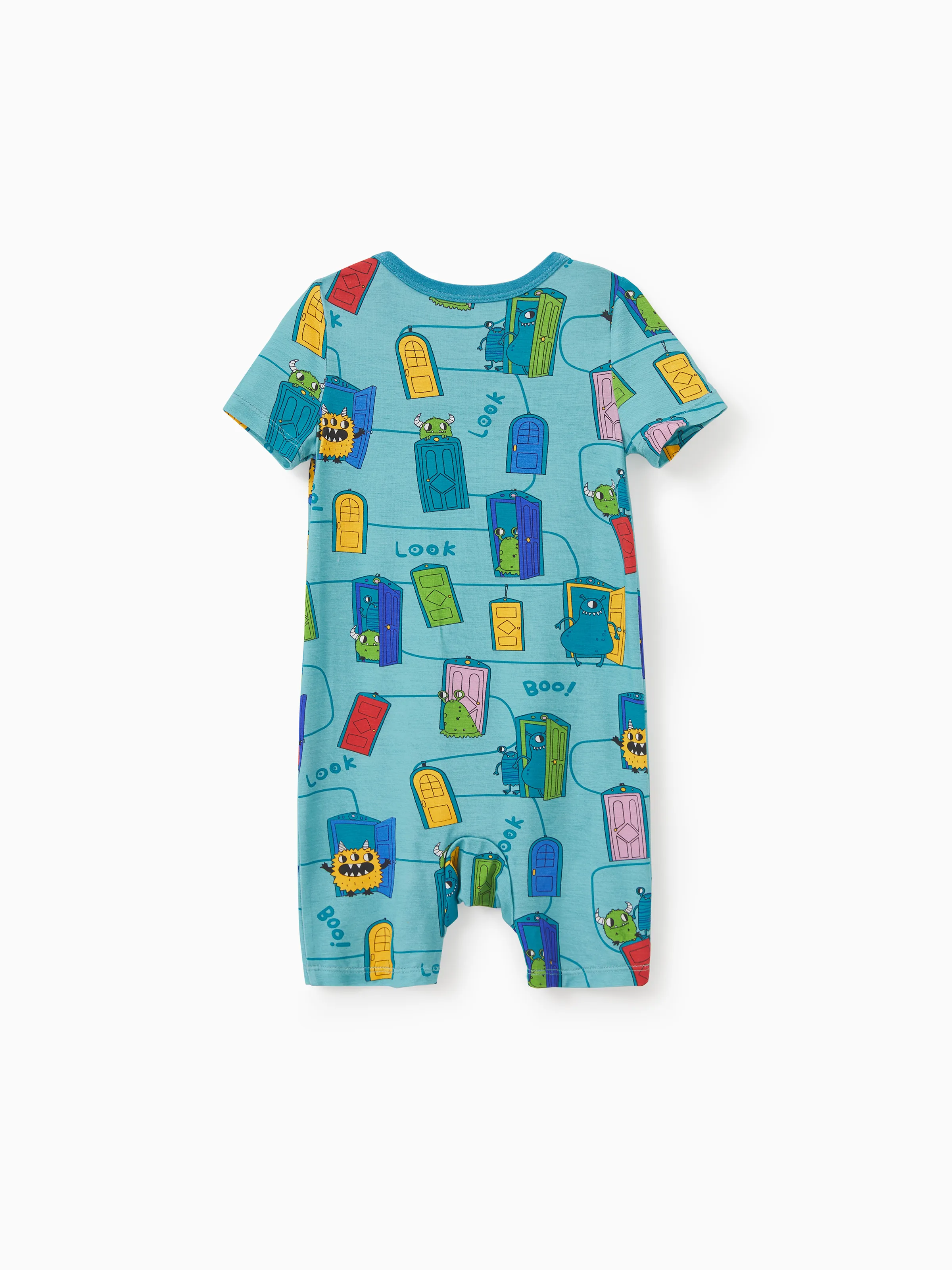 Bamboo Family Pajamas Cartoon Print Short-sleeve Matching Pajama set ( Snug-Fitting for Children ) Green - Image 17