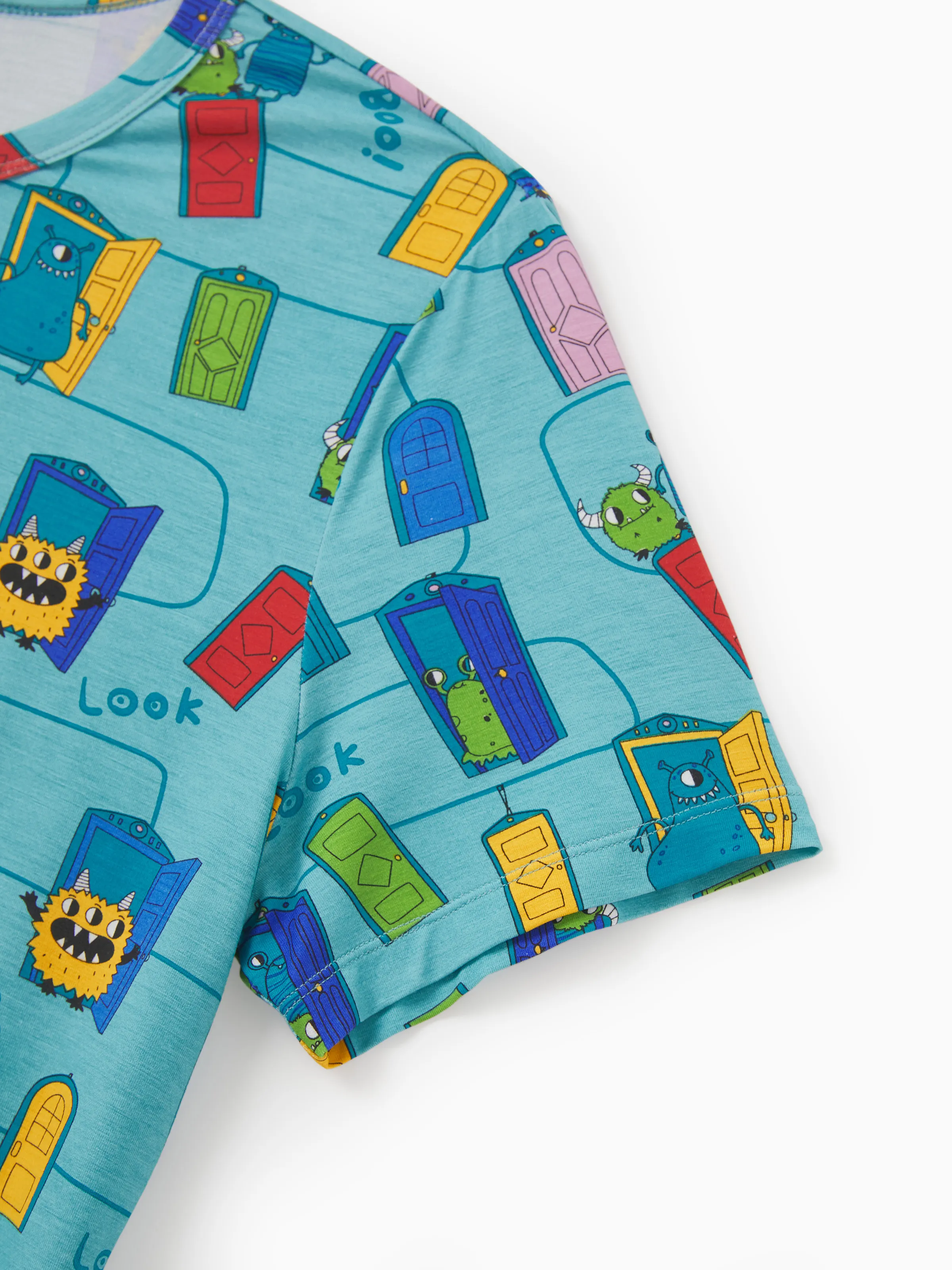 Bamboo Family Pajamas Cartoon Print Short-sleeve Matching Pajama set ( Snug-Fitting for Children ) Green - Image 7