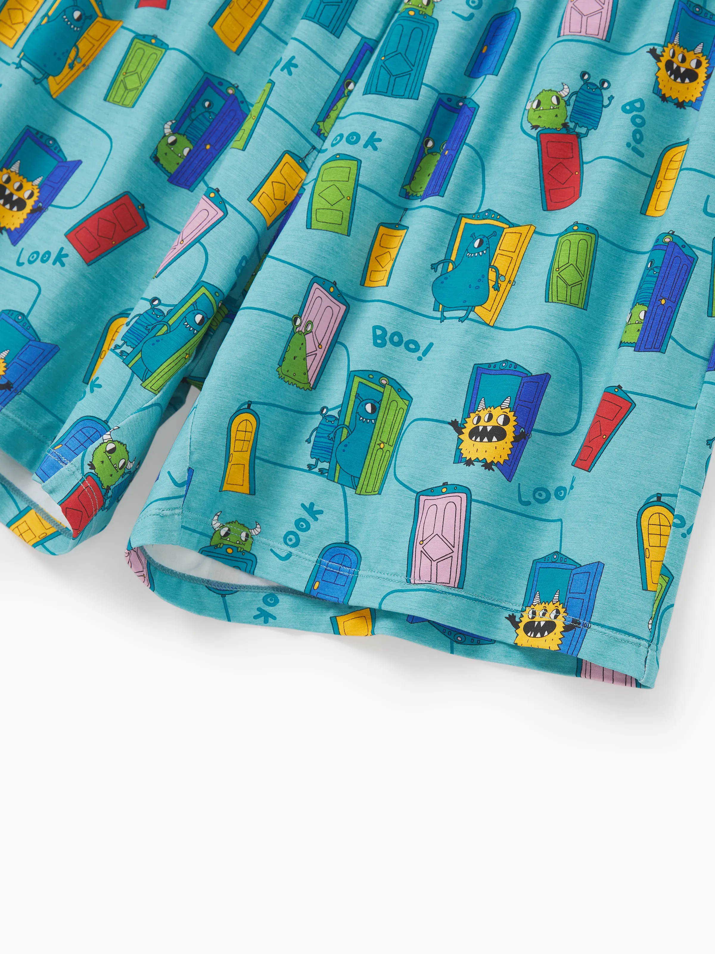 Bamboo Family Pajamas Cartoon Print Short-sleeve Matching Pajama set ( Snug-Fitting for Children ) Green - Image 8