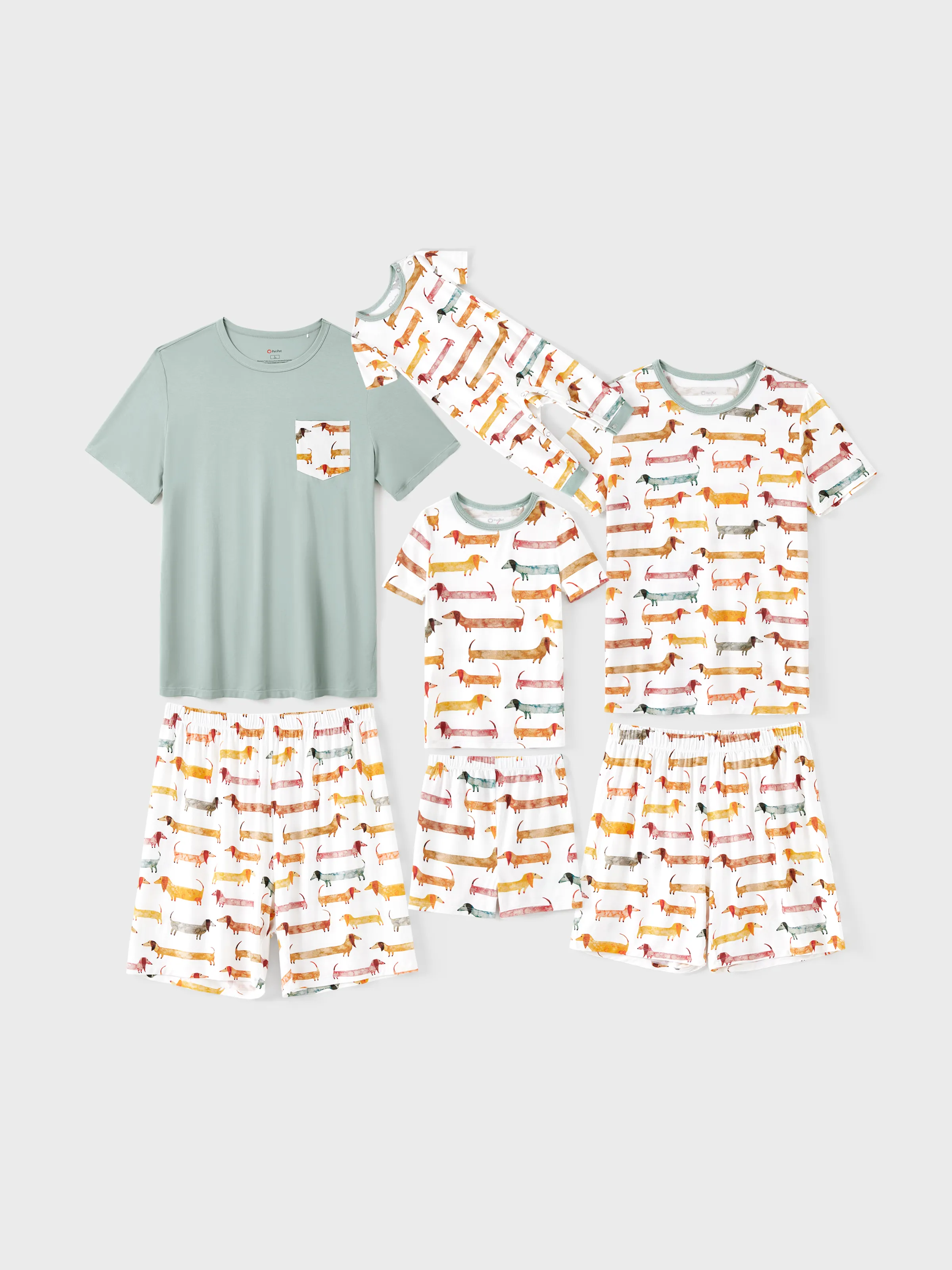 Bamboo Family Pajamas Cute Doggy Patterned Short-sleeve Matching Pajamas Set ( Snug-Fitting for Children ) Multi-color - Image 2