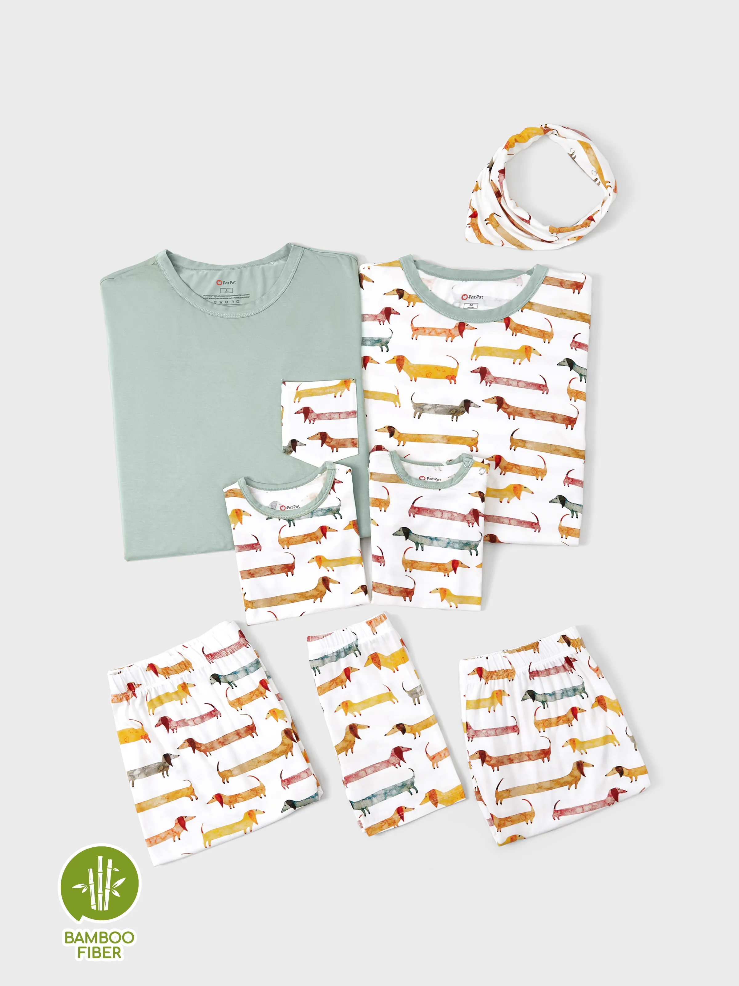 Bamboo Family Pajamas Cute Doggy Patterned Short-sleeve Matching Pajamas Set ( Snug-Fitting for Children ) Multi-color - Image 25