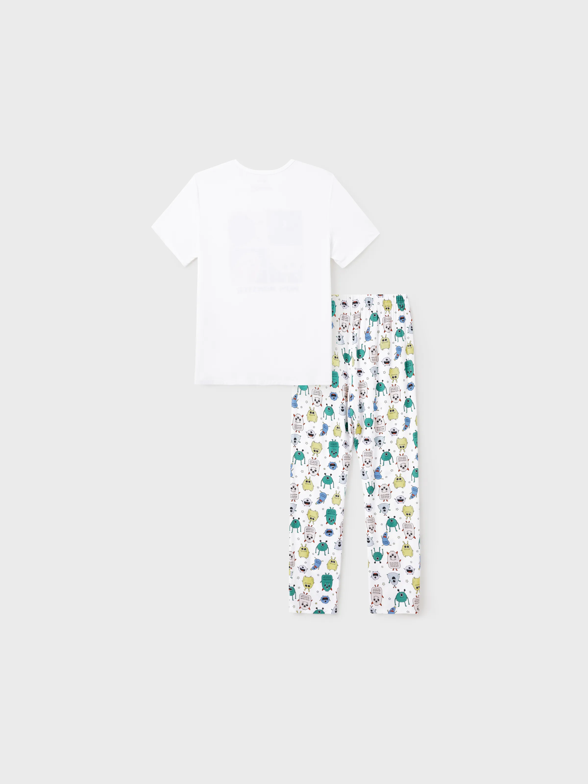 Bamboo Family Pajamas Cute Little Monster Print Short-sleeve Matching Pajama Set ( Snug-Fitting for Children ) White - Image 18