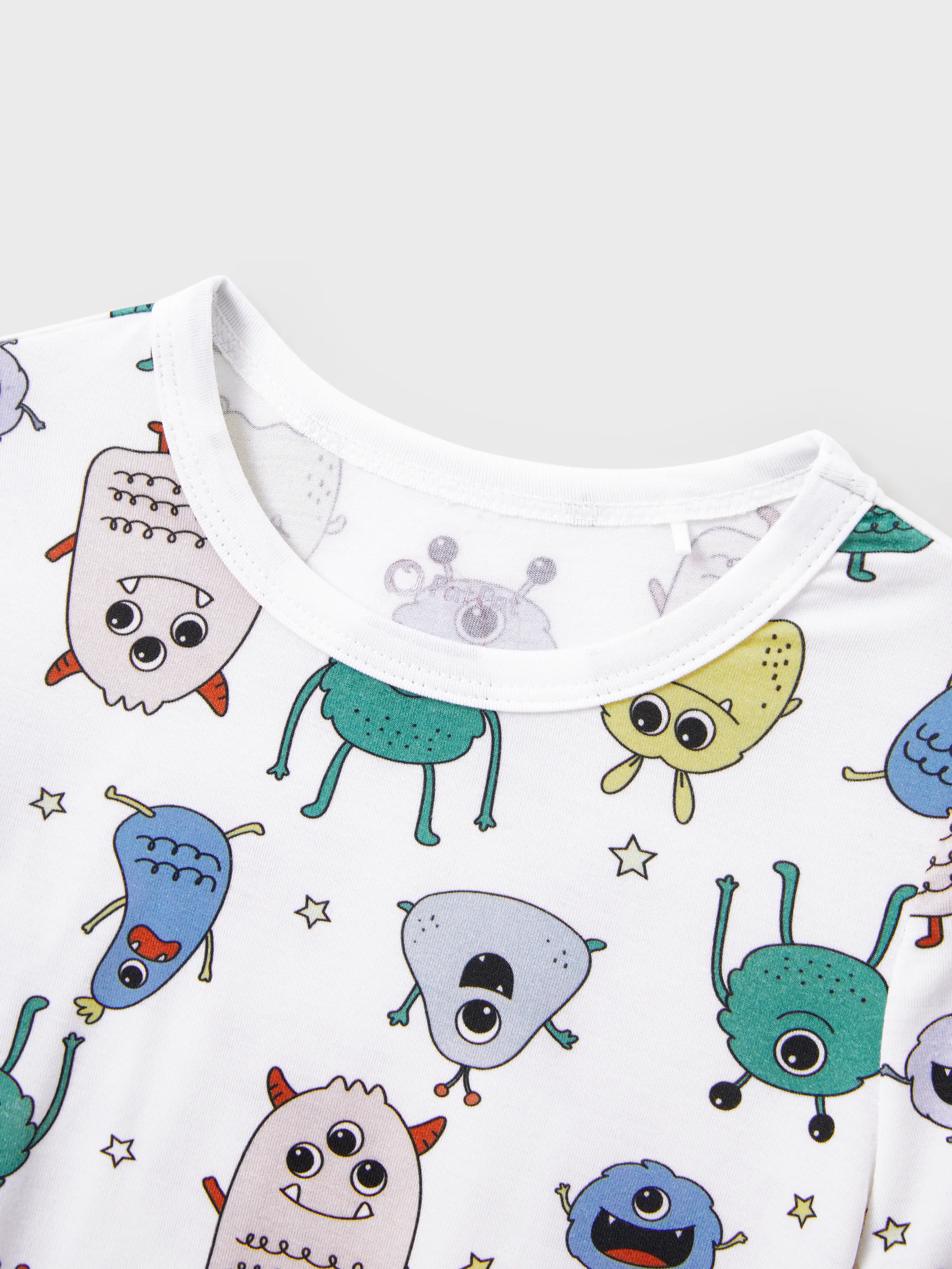 Bamboo Family Pajamas Cute Little Monster Print Short-sleeve Matching Pajama Set ( Snug-Fitting for Children ) White - Image 9