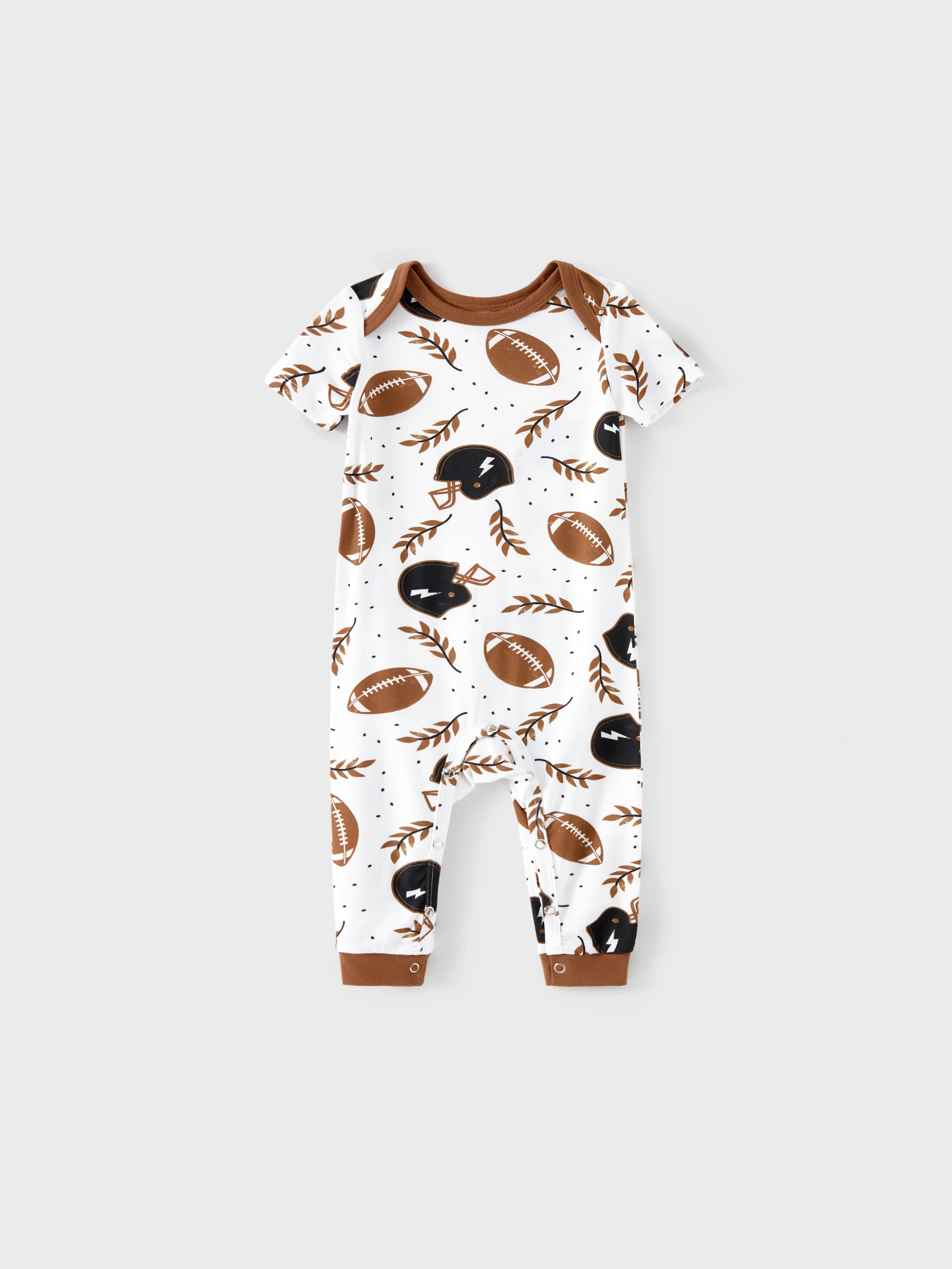 Bamboo Family Pajamas Football and Letter Print Short-sleeve Matching Pajama Set ( Snug-Fitting for Children ) Khaki - Image 12