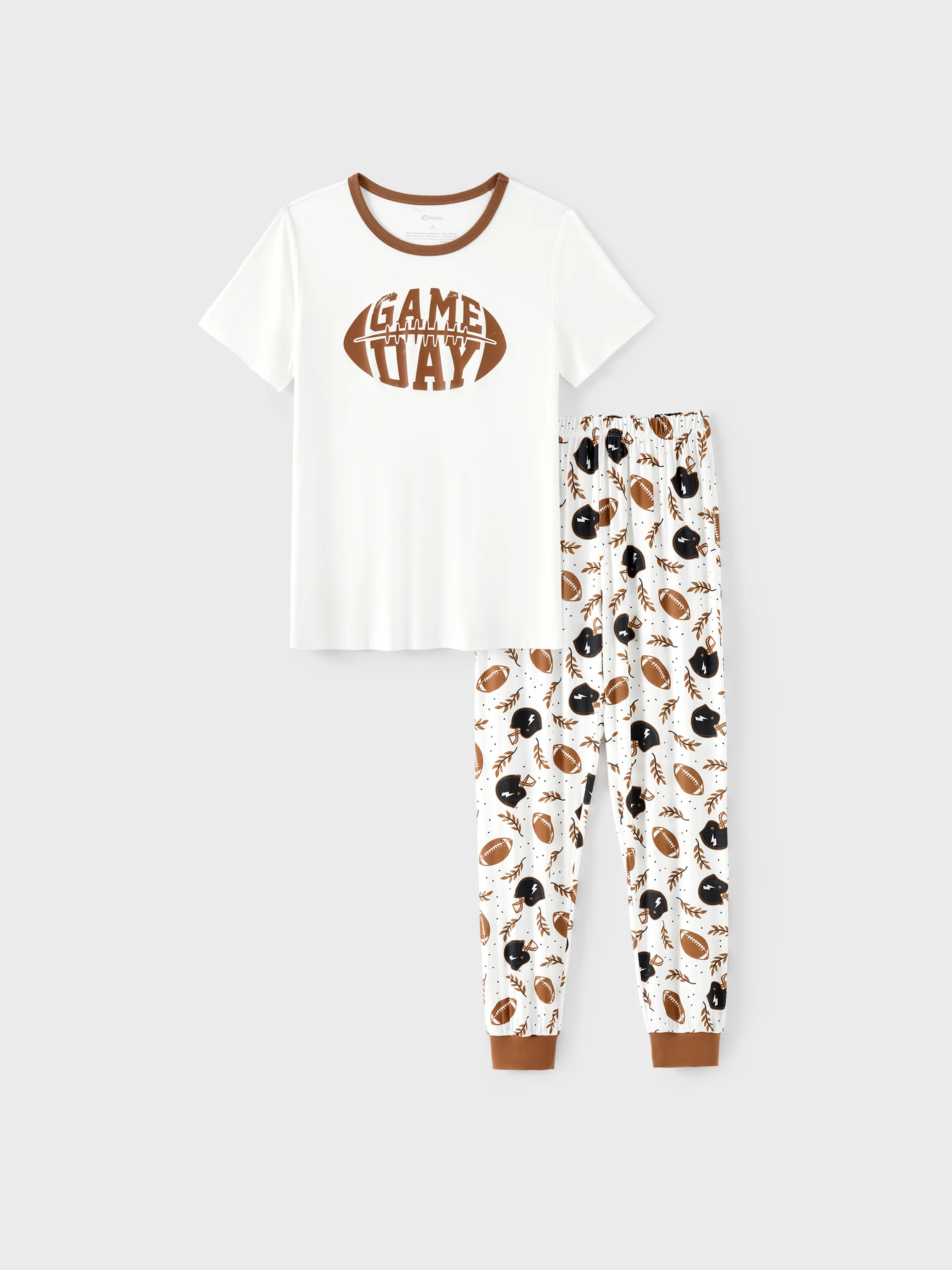 Bamboo Family Pajamas Football and Letter Print Short-sleeve Matching Pajama Set ( Snug-Fitting for Children ) Khaki - Image 3