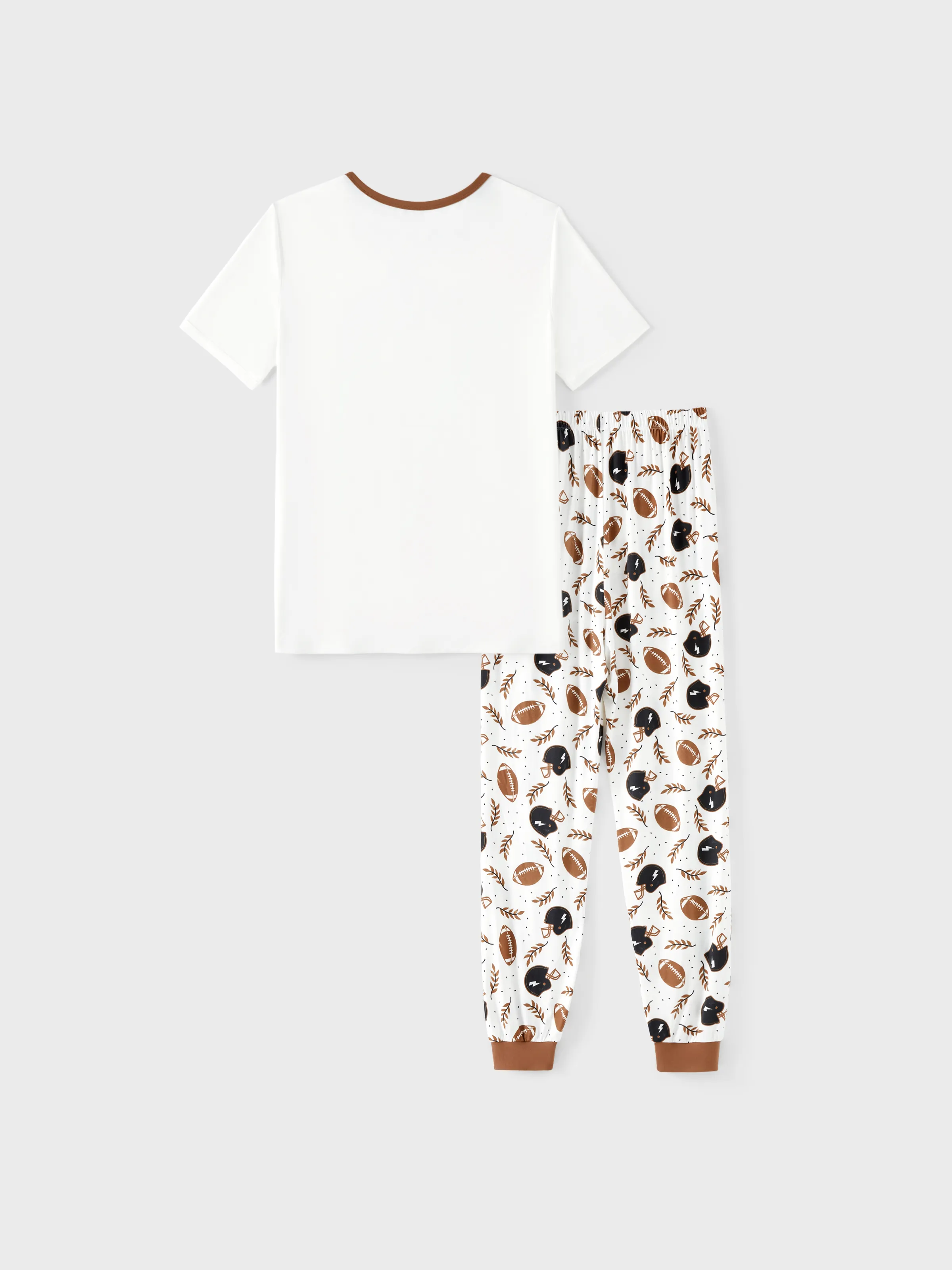 Bamboo Family Pajamas Football and Letter Print Short-sleeve Matching Pajama Set ( Snug-Fitting for Children ) Khaki - Image 4