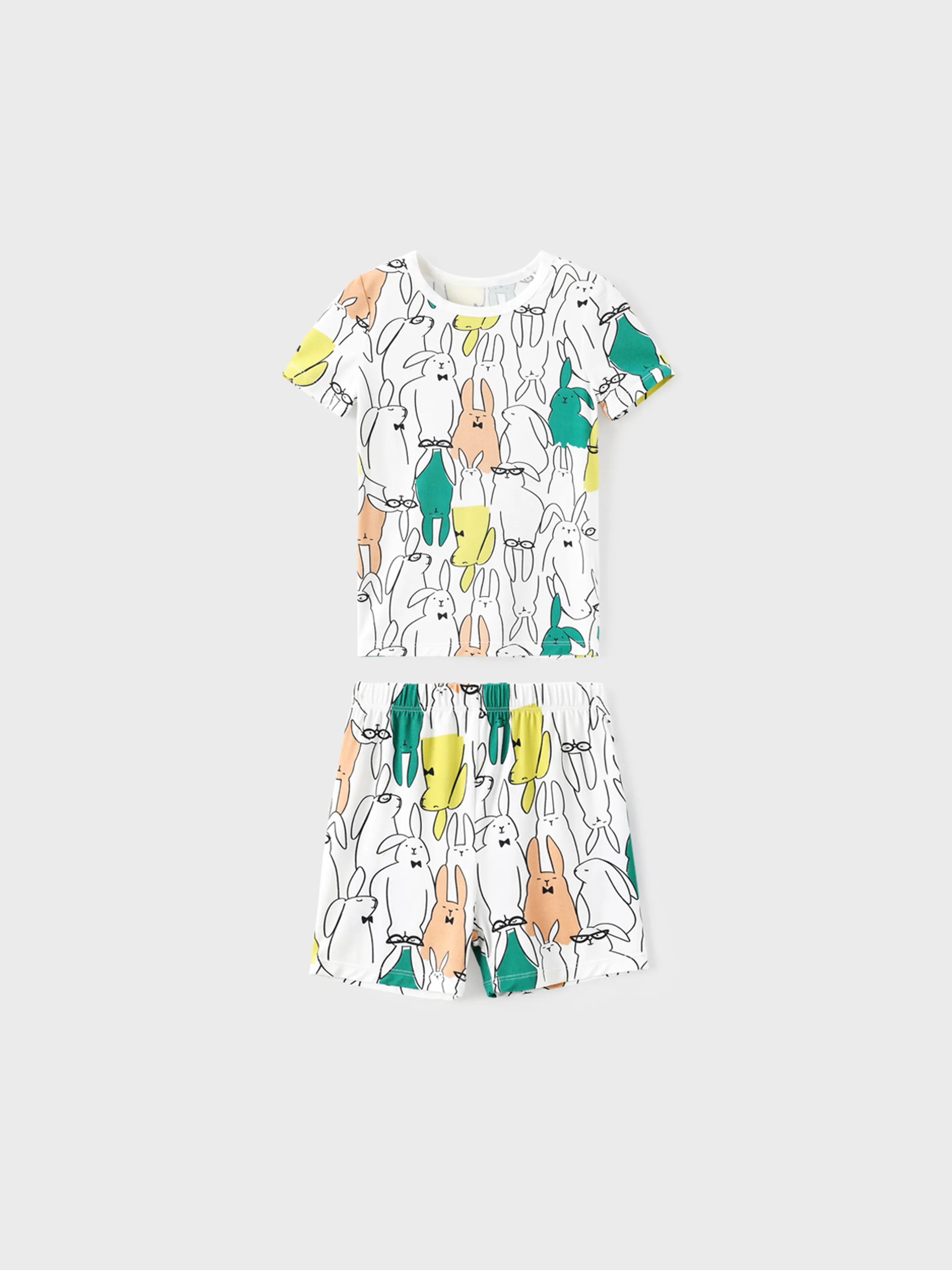 Bamboo Family Pajamas Rabbit Print Short-sleeve Matching Pajama Set (Snug-Fitting for Children) White - Image 10