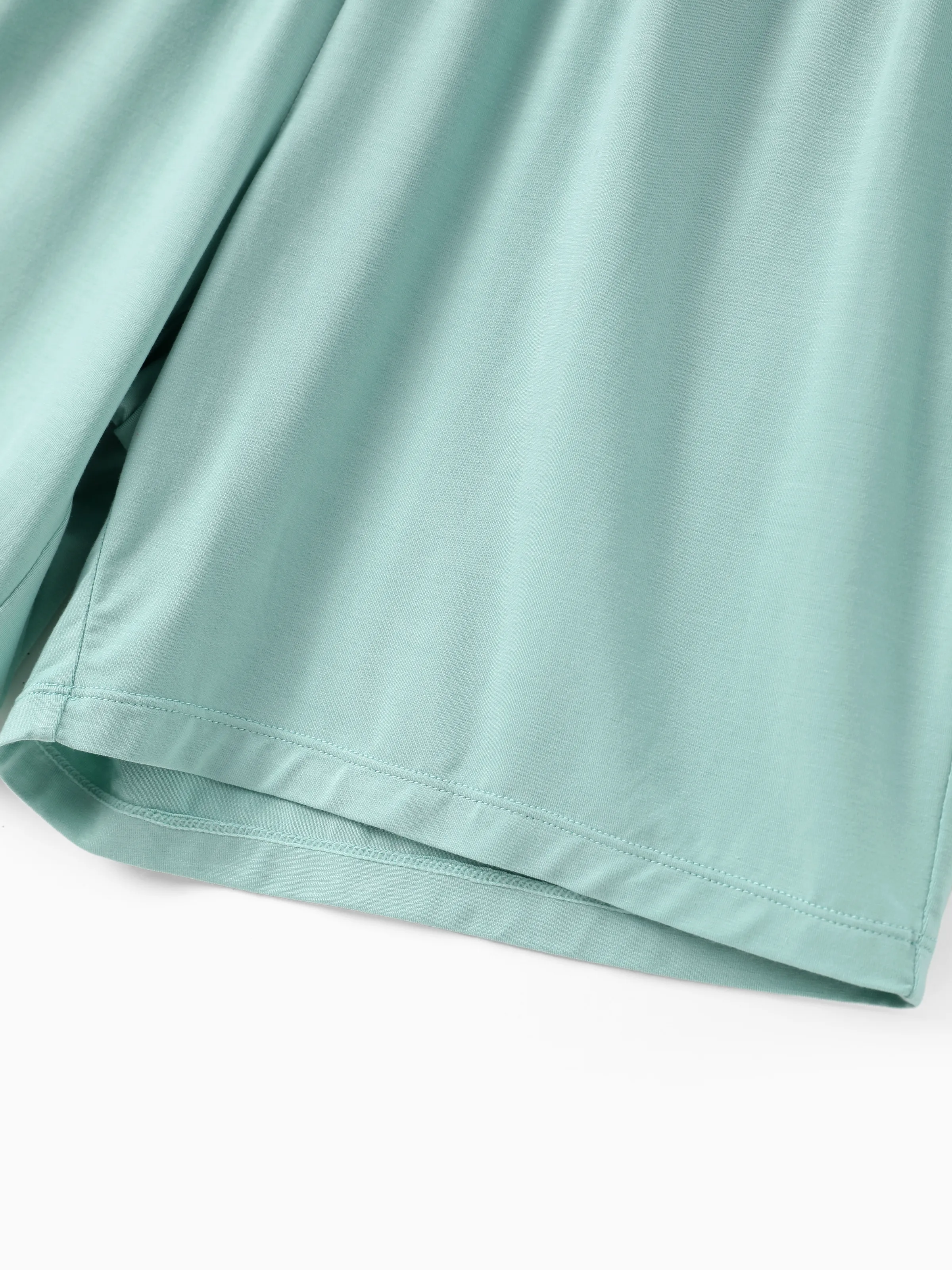 Bamboo Family Pajamas Solid Color Green Short Sleeve Matching Pajama Set ( Snug-Fitting for Children ) Green - Image 6