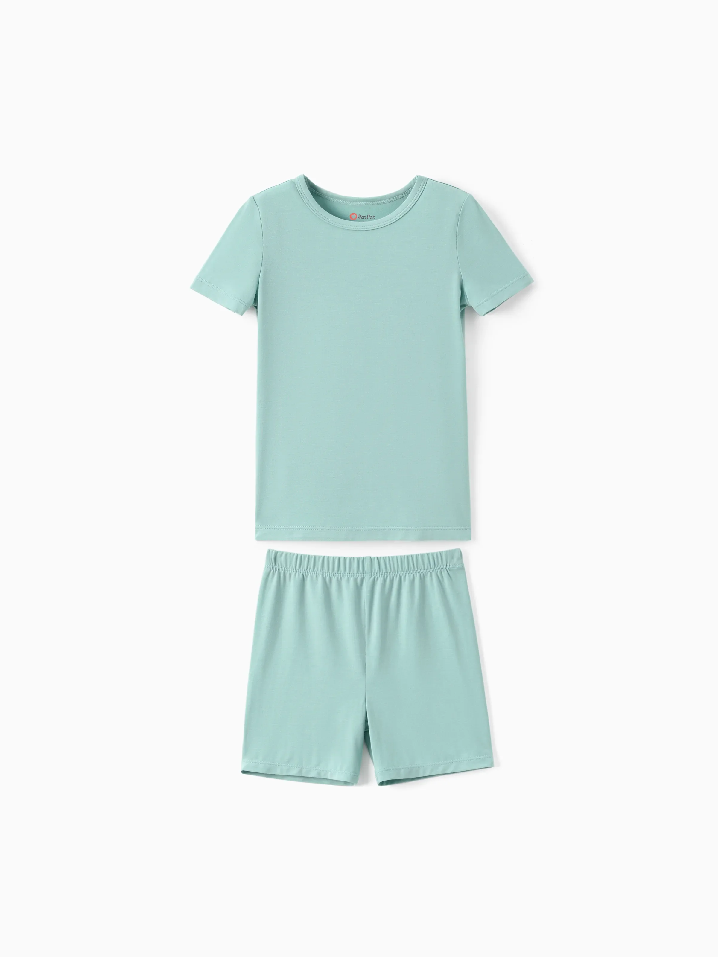 Bamboo Family Pajamas Solid Color Green Short Sleeve Matching Pajama Set ( Snug-Fitting for Children ) Green - Image 7