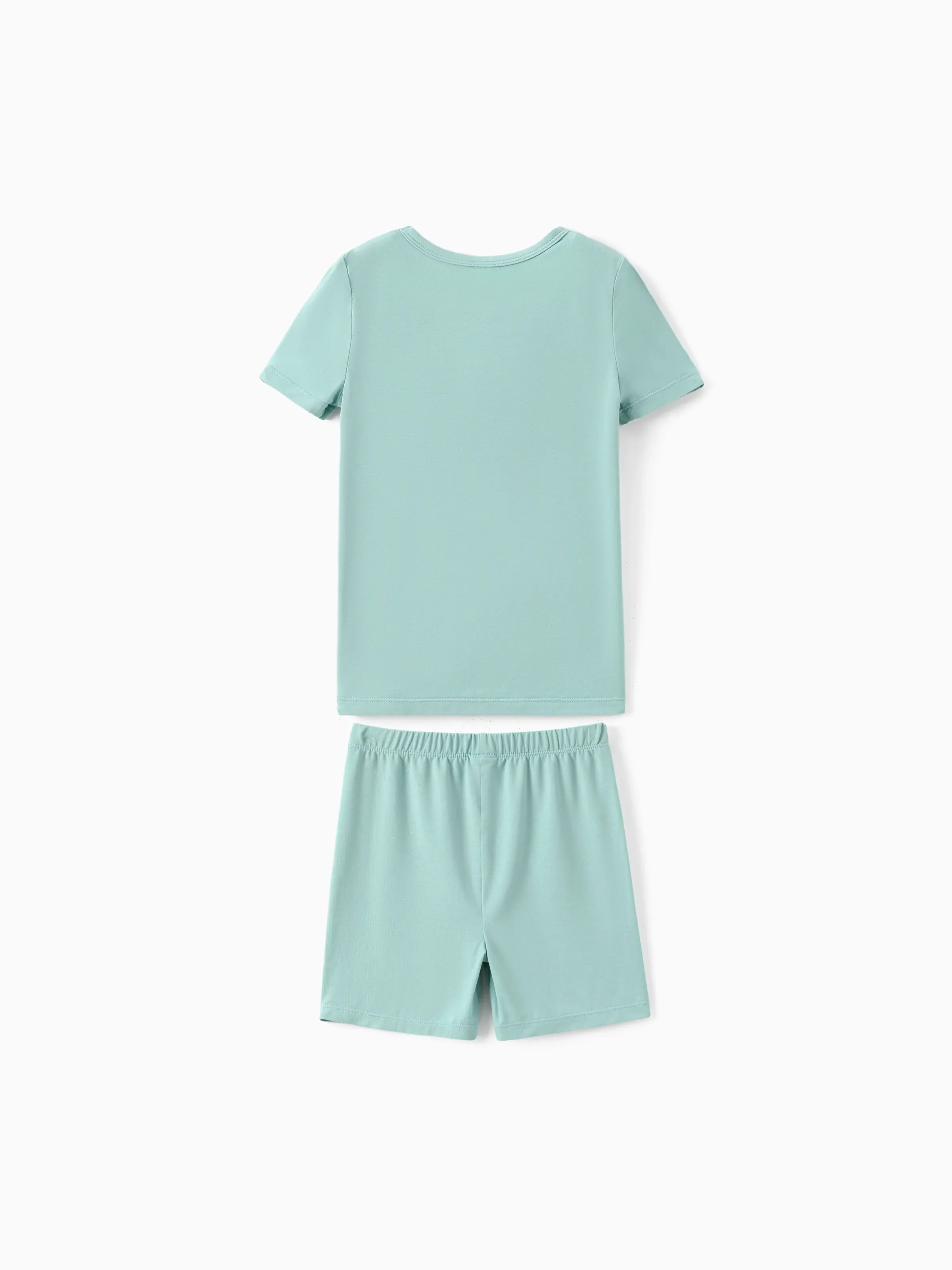Bamboo Family Pajamas Solid Color Green Short Sleeve Matching Pajama Set ( Snug-Fitting for Children ) Green - Image 8