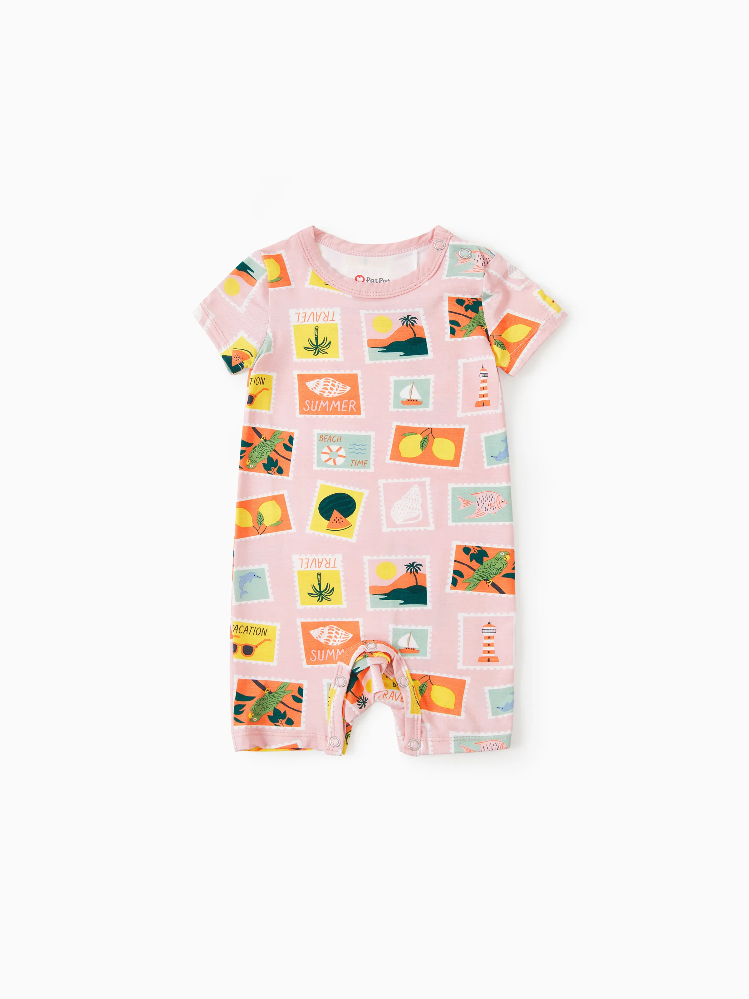 Bamboo Family Pajamas Vacation Theme Print Short-sleeve Matching Pajama set (Snug-Fitting for Children) Color block - Image 15