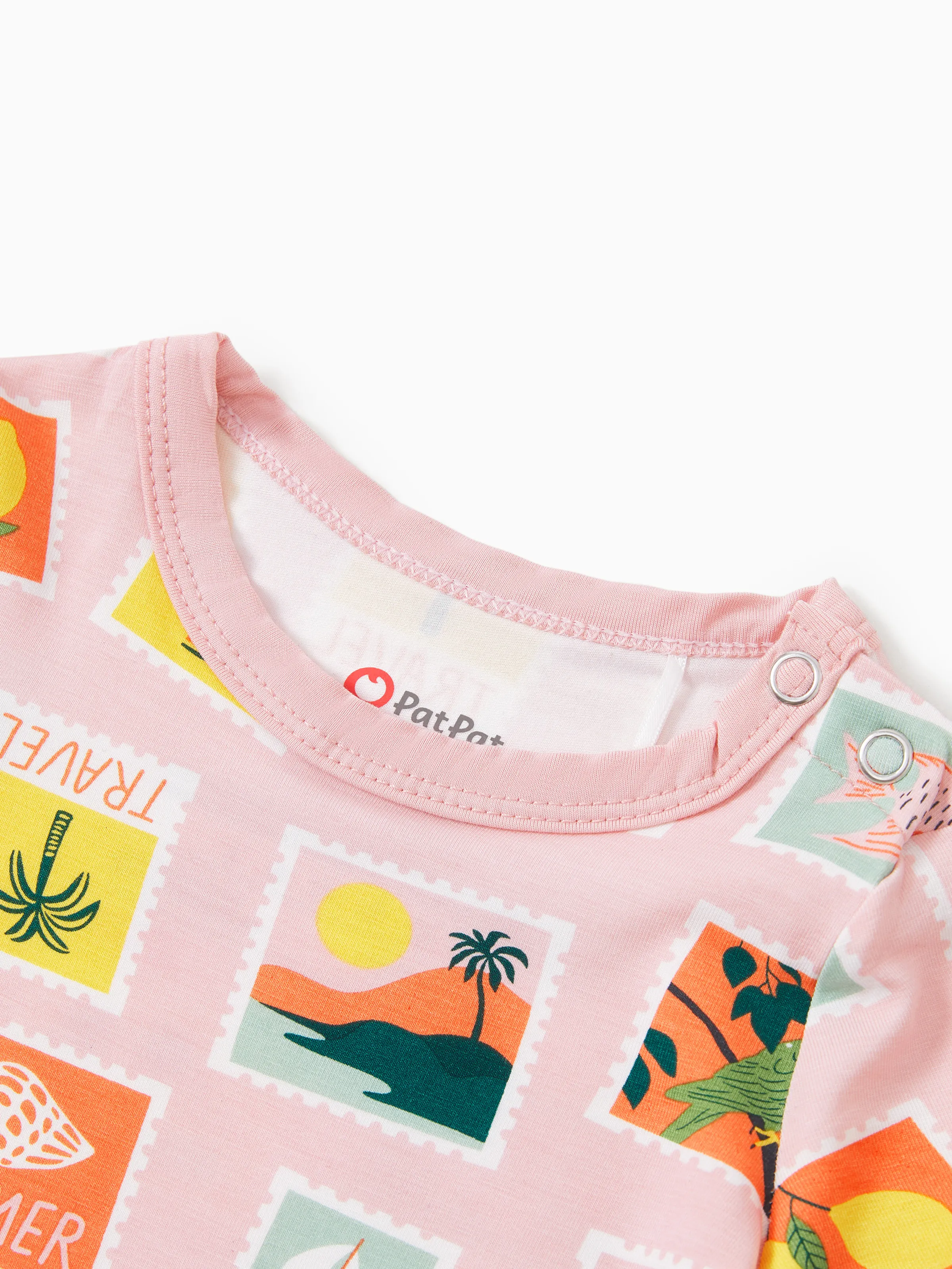 Bamboo Family Pajamas Vacation Theme Print Short-sleeve Matching Pajama set (Snug-Fitting for Children) Color block - Image 17