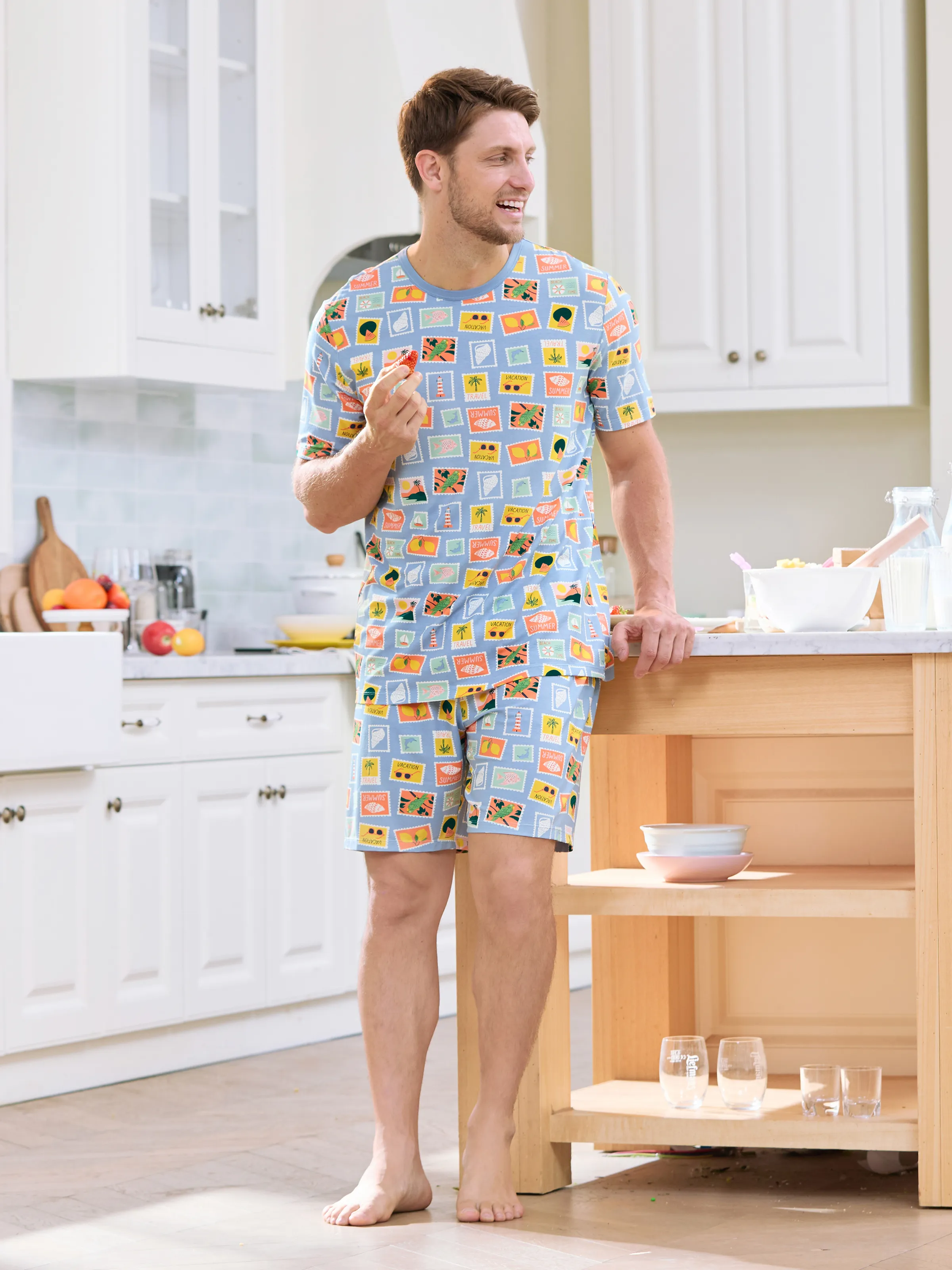 Bamboo Family Pajamas Vacation Theme Print Short-sleeve Matching Pajama set (Snug-Fitting for Children) Color block - Image 18