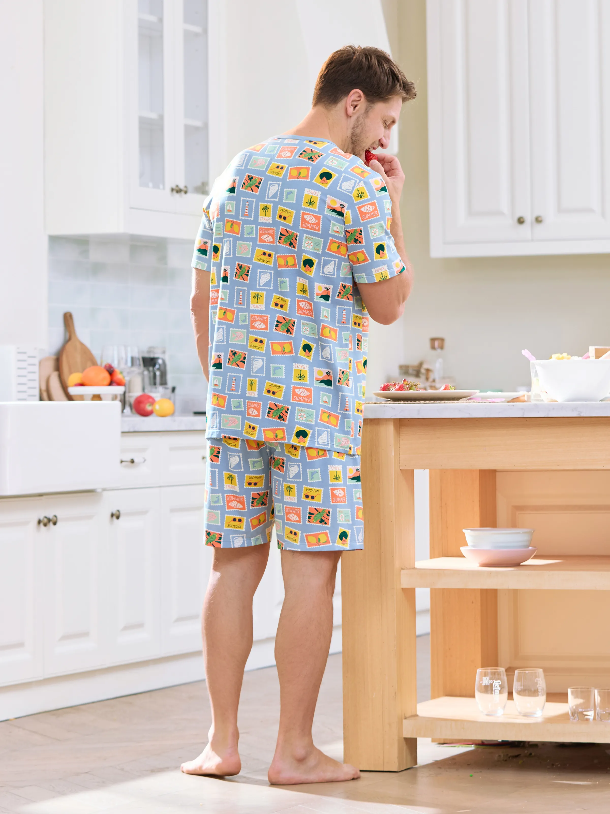 Bamboo Family Pajamas Vacation Theme Print Short-sleeve Matching Pajama set (Snug-Fitting for Children) Color block - Image 19