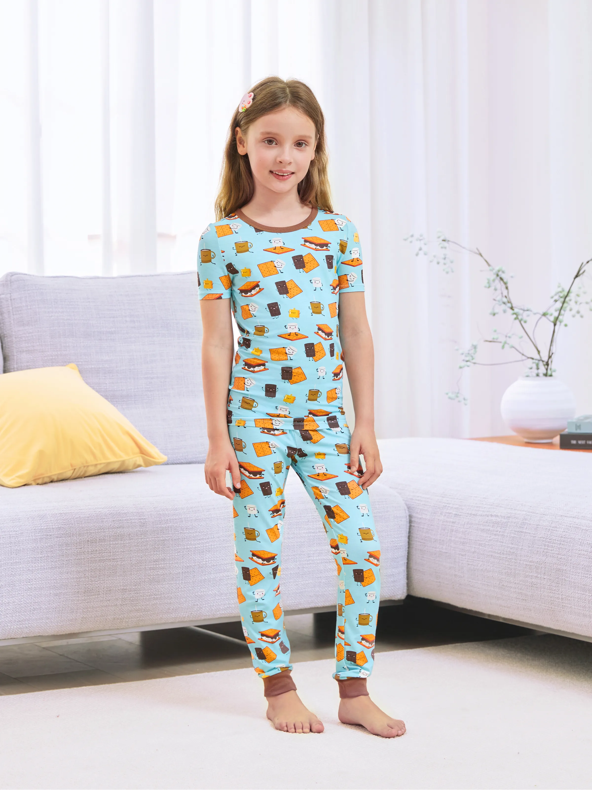 Bamboo Family PJs Cute Print Short Sleeve & Long Pants Sleepwear Matching Pajama set (Snug-Fitting for Children) Green - Image 8