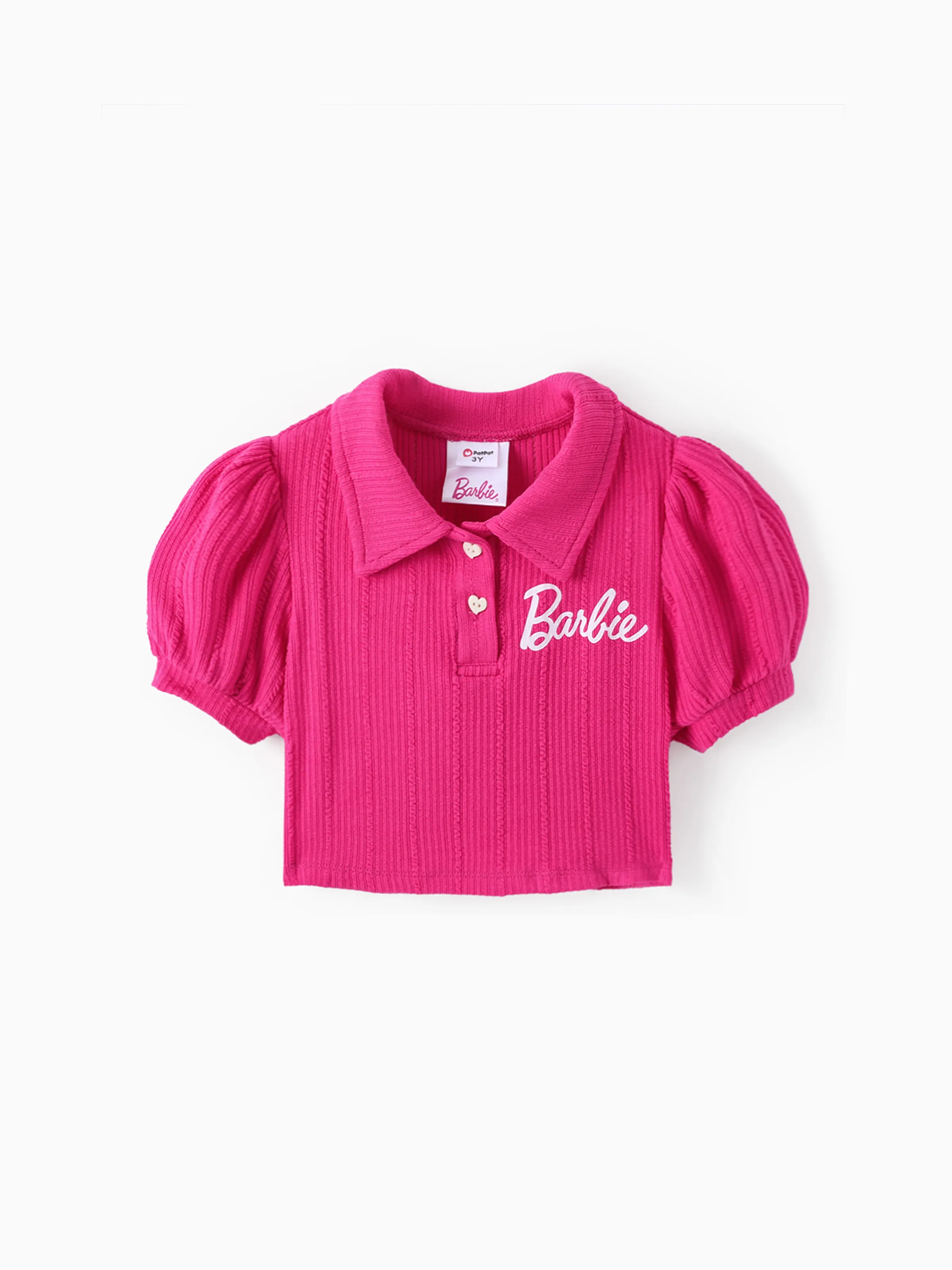 Barbie 2pcs Toddler/Kid Girl Alphabet Print Puff Sleeves Top with Allover Logo Print Skirt Set Roseo - Image 3