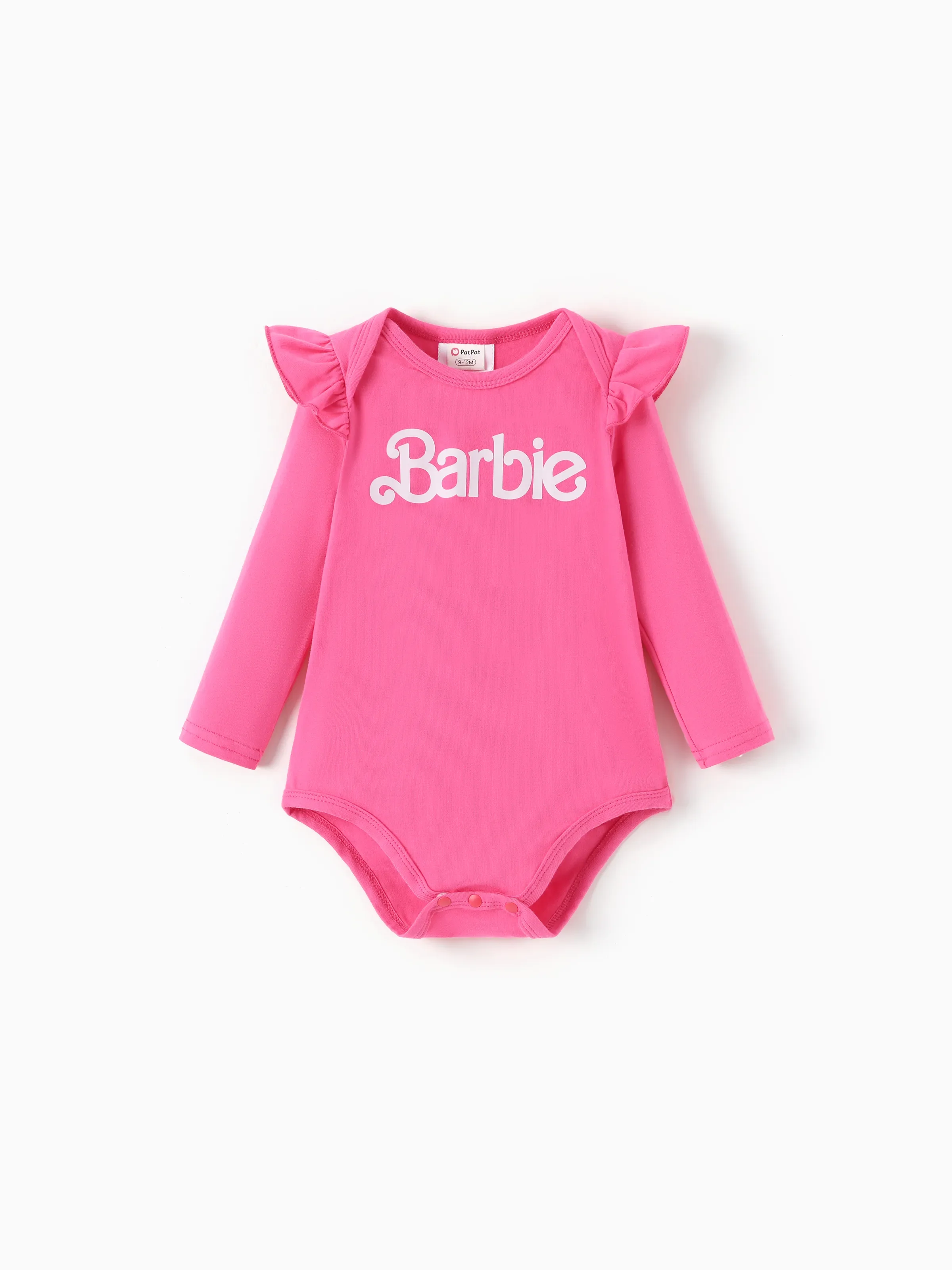 Barbie Baby Girl 2pcs Cotton Flutter Sleeve Romper and Printed Pants Sets Hot Pink - Image 3