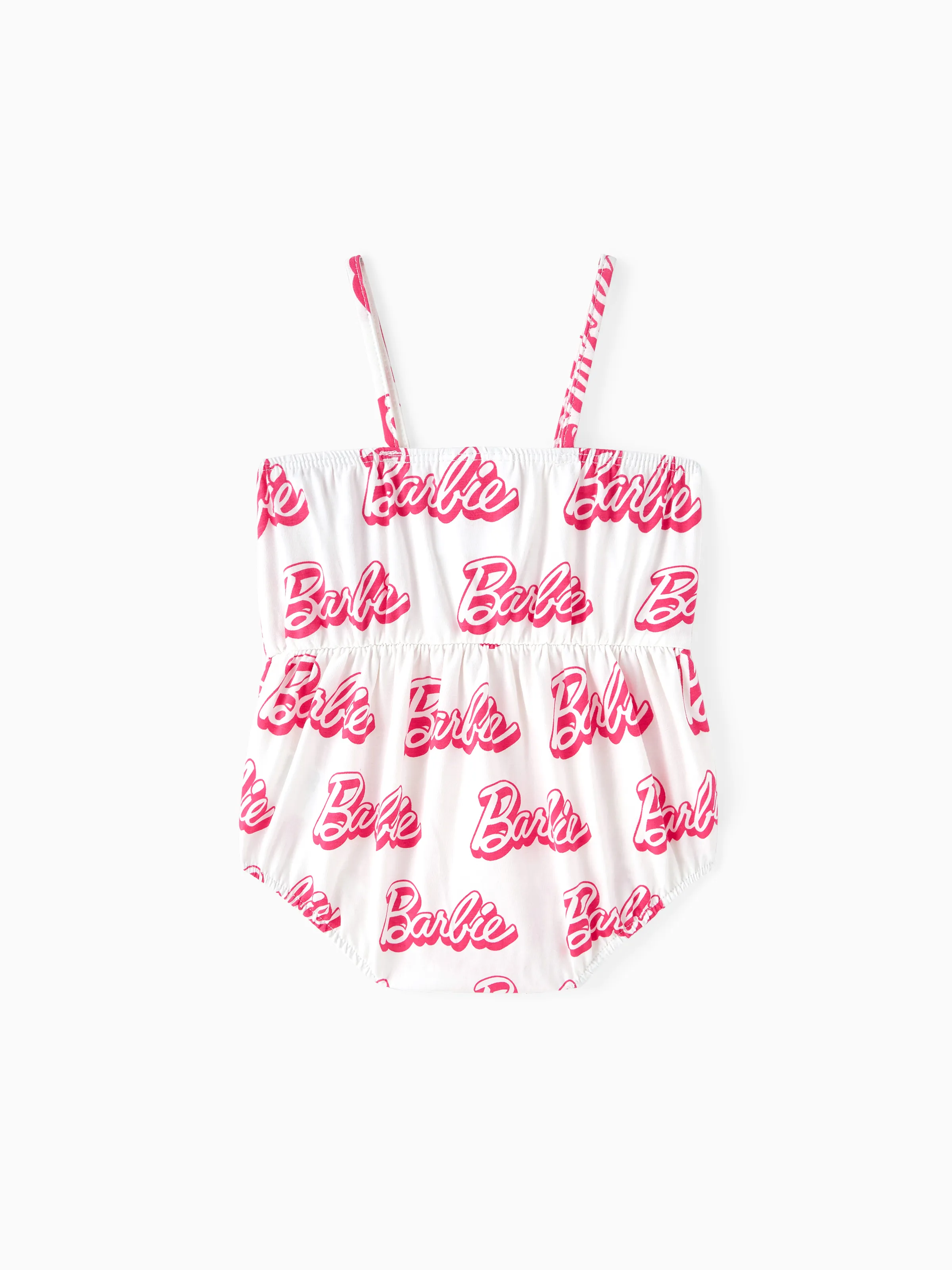 Barbie Baby Girl 95% Cotton Allover Letter Print Bow Front Cami Romper PinkyWhite - Image 3