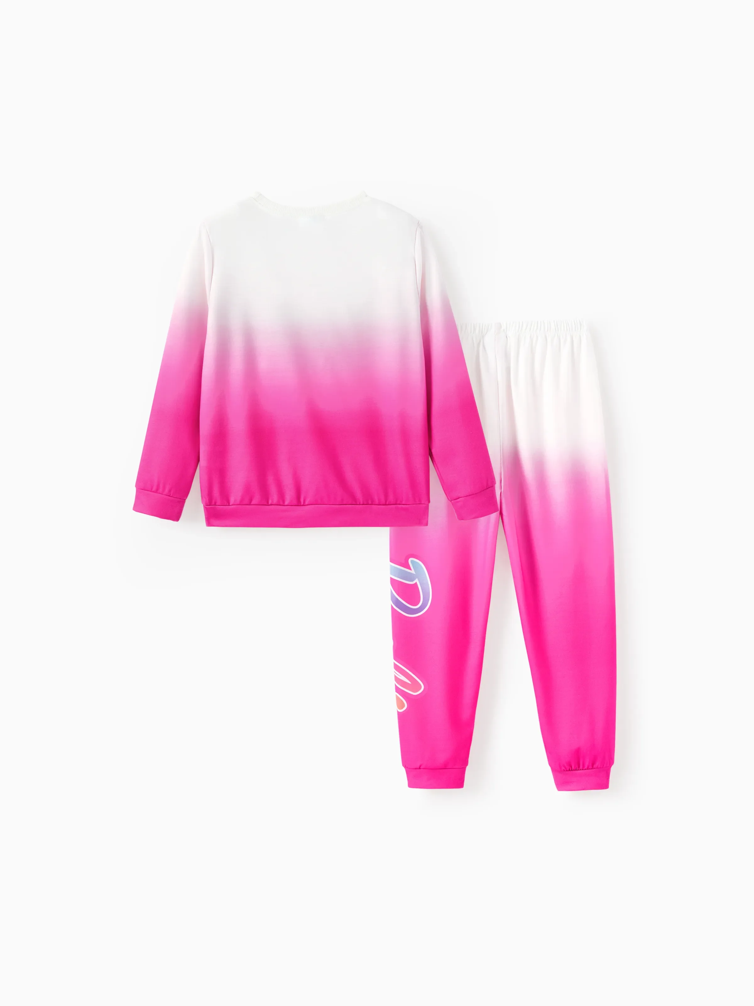 Barbie Kid Girl 2pcs Letter Print Colorblock Long-sleeve Top and Pants Set Rose pink - Image 2