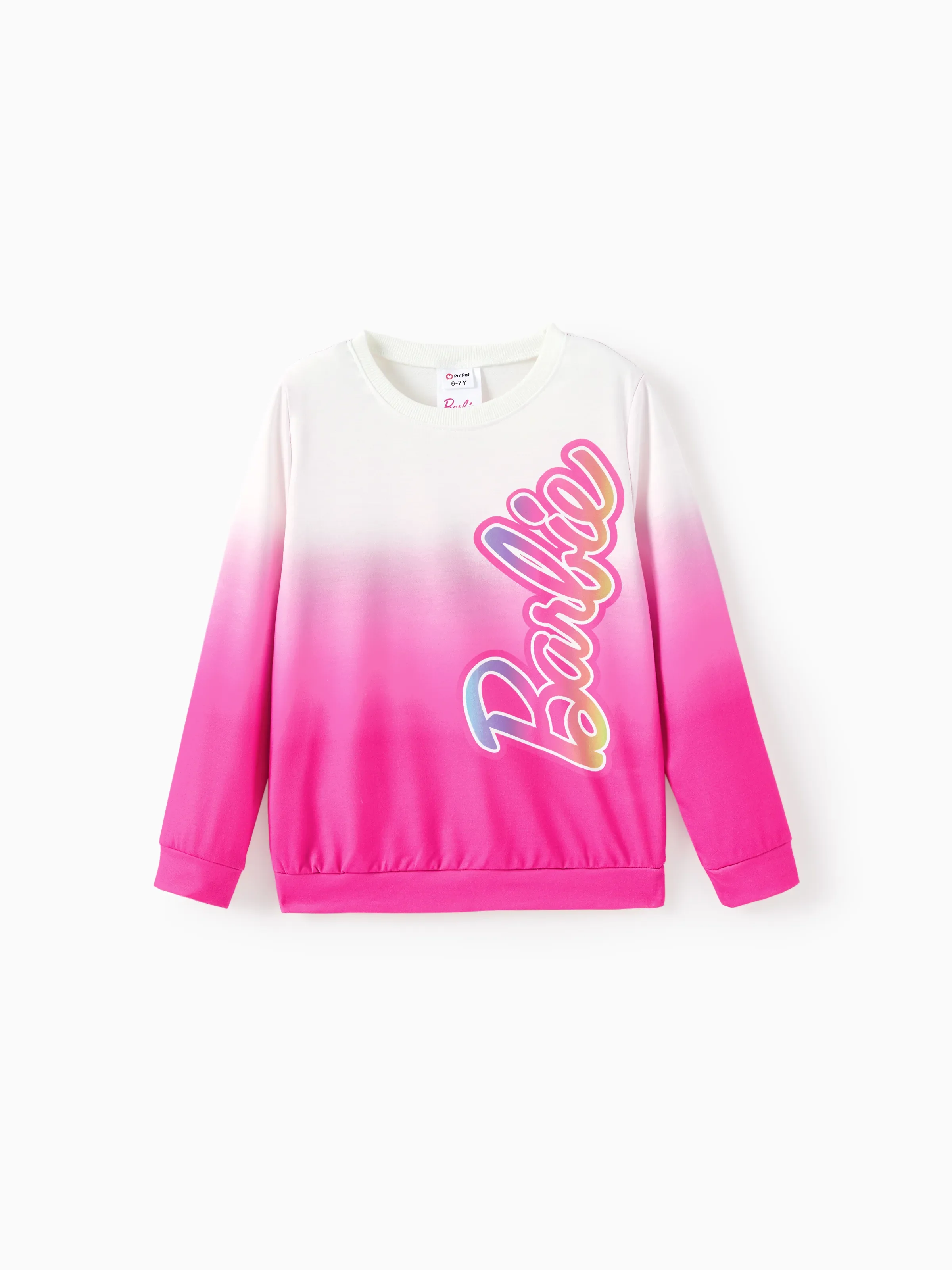Barbie Kid Girl 2pcs Letter Print Colorblock Long-sleeve Top and Pants Set Rose pink - Image 3