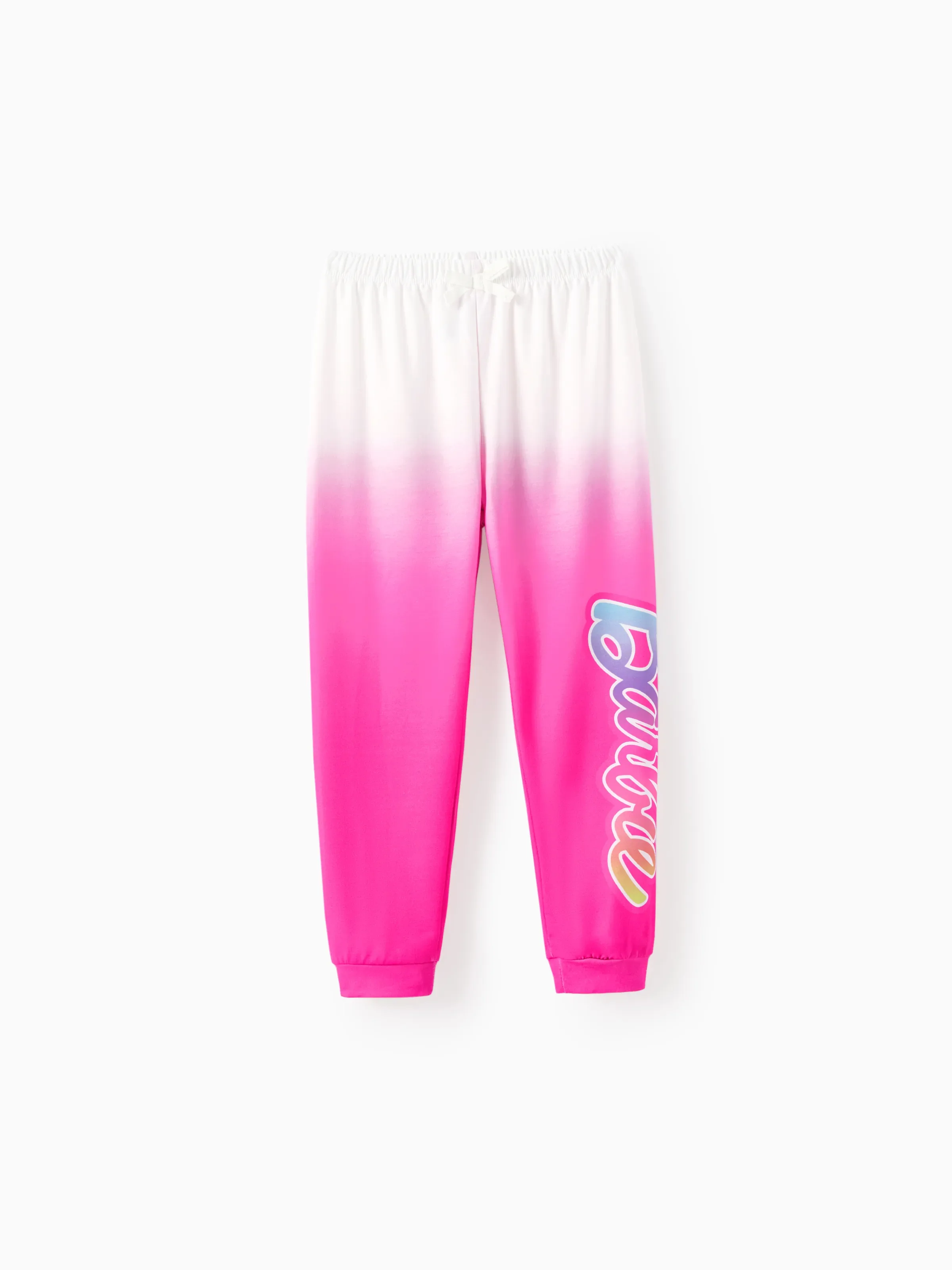 Barbie Kid Girl 2pcs Letter Print Colorblock Long-sleeve Top and Pants Set Rose pink - Image 4