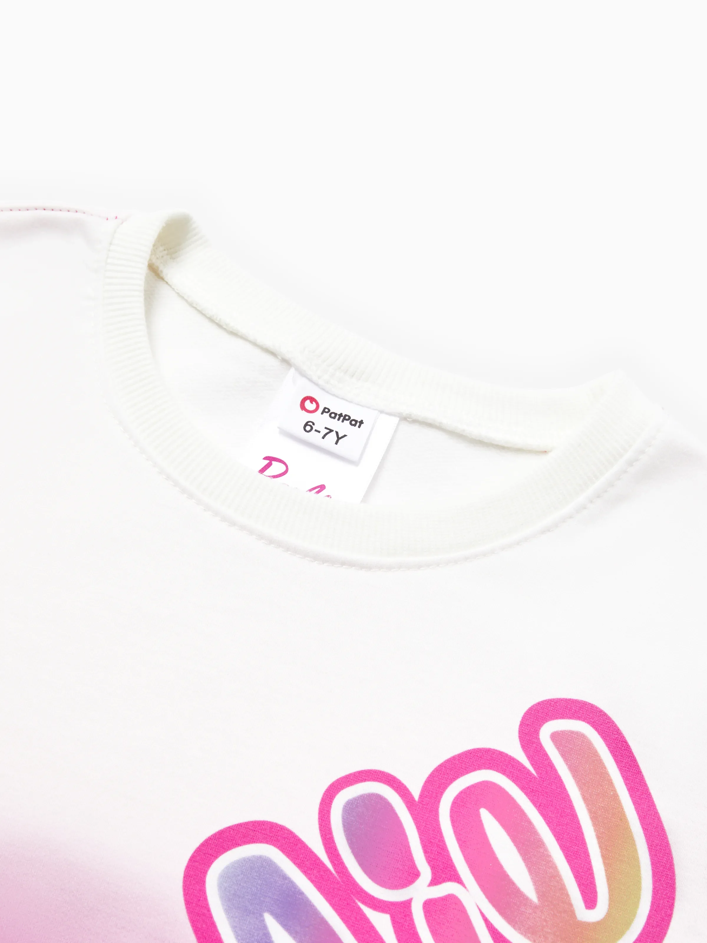 Barbie Kid Girl 2pcs Letter Print Colorblock Long-sleeve Top and Pants Set Rose pink - Image 6