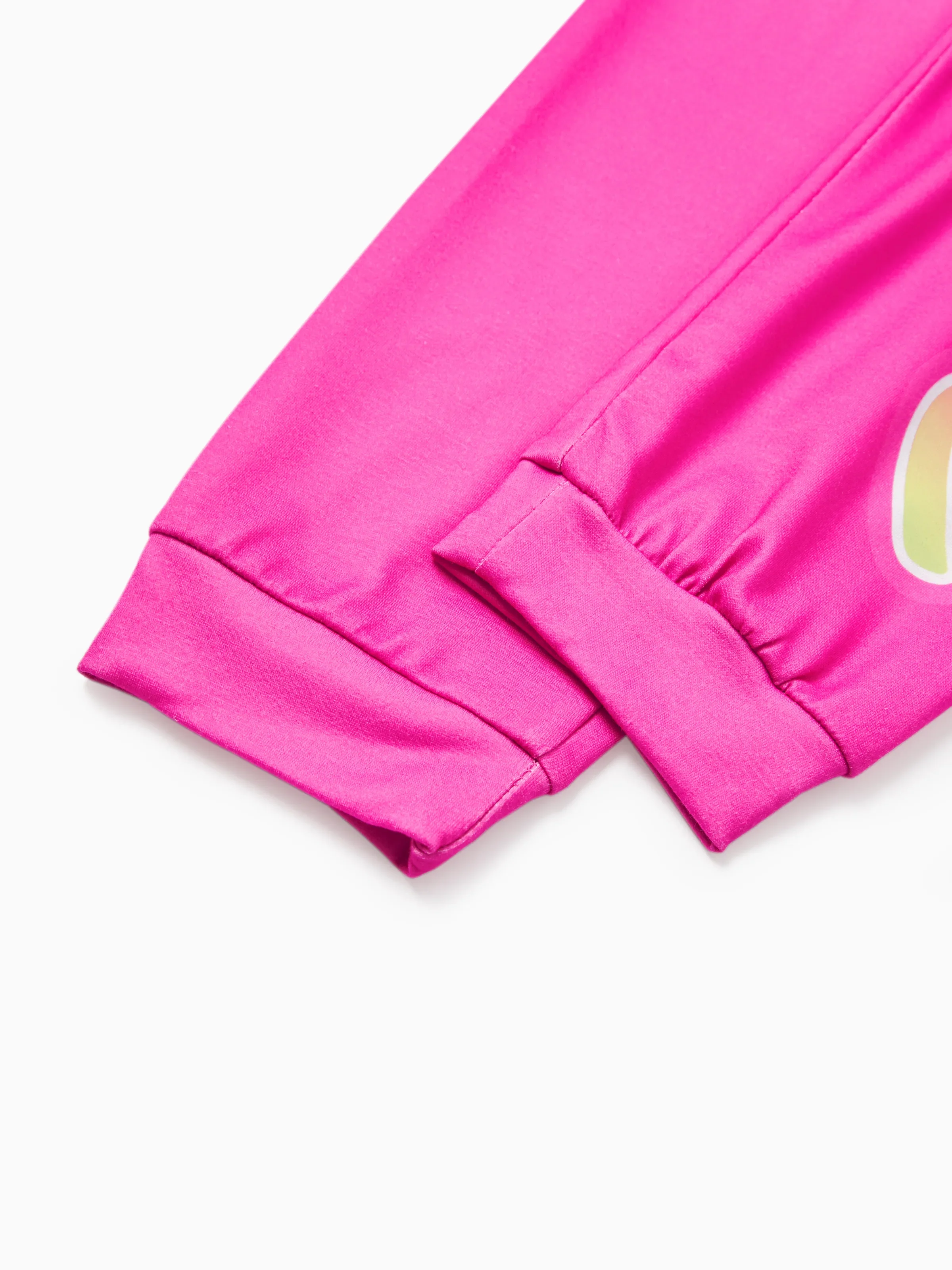 Barbie Kid Girl 2pcs Letter Print Colorblock Long-sleeve Top and Pants Set Rose pink - Image 8