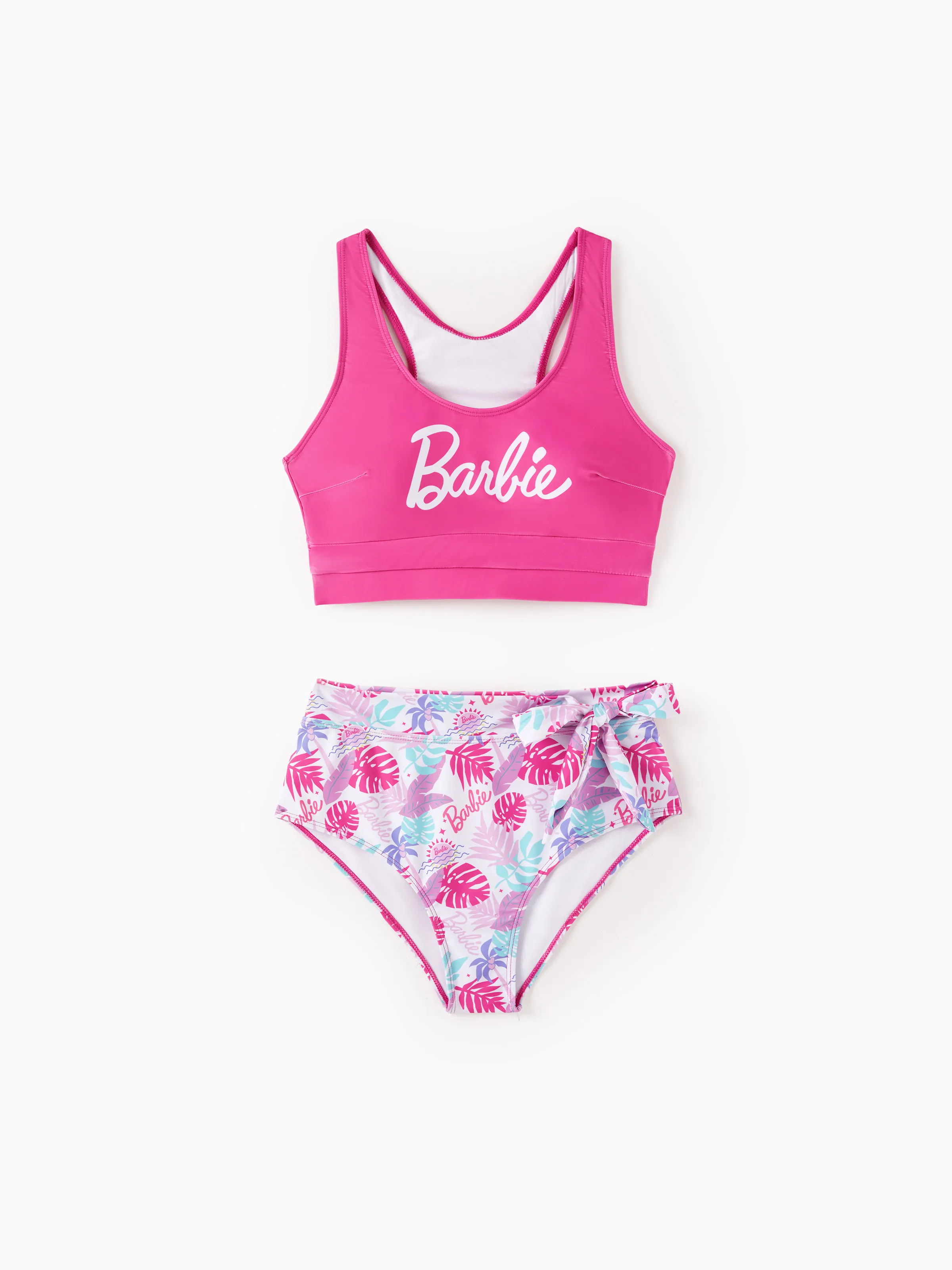 Barbie Mommy & Me Girls Ruffled Tropical Floral Print Swimsuit Hot Pink - Image 2