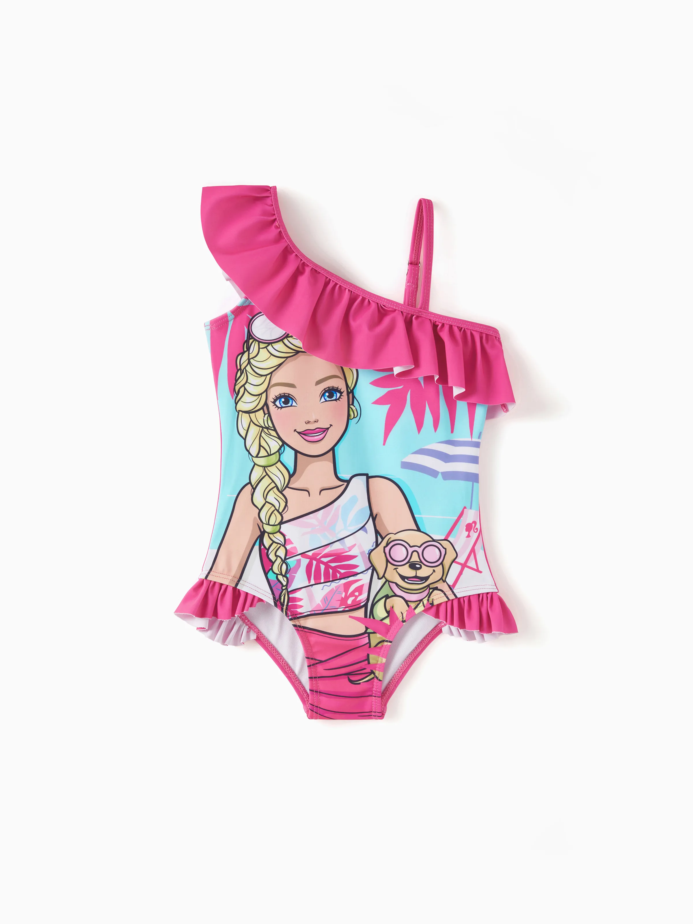 Barbie Mommy & Me Girls Ruffled Tropical Floral Print Swimsuit Hot Pink - Image 7