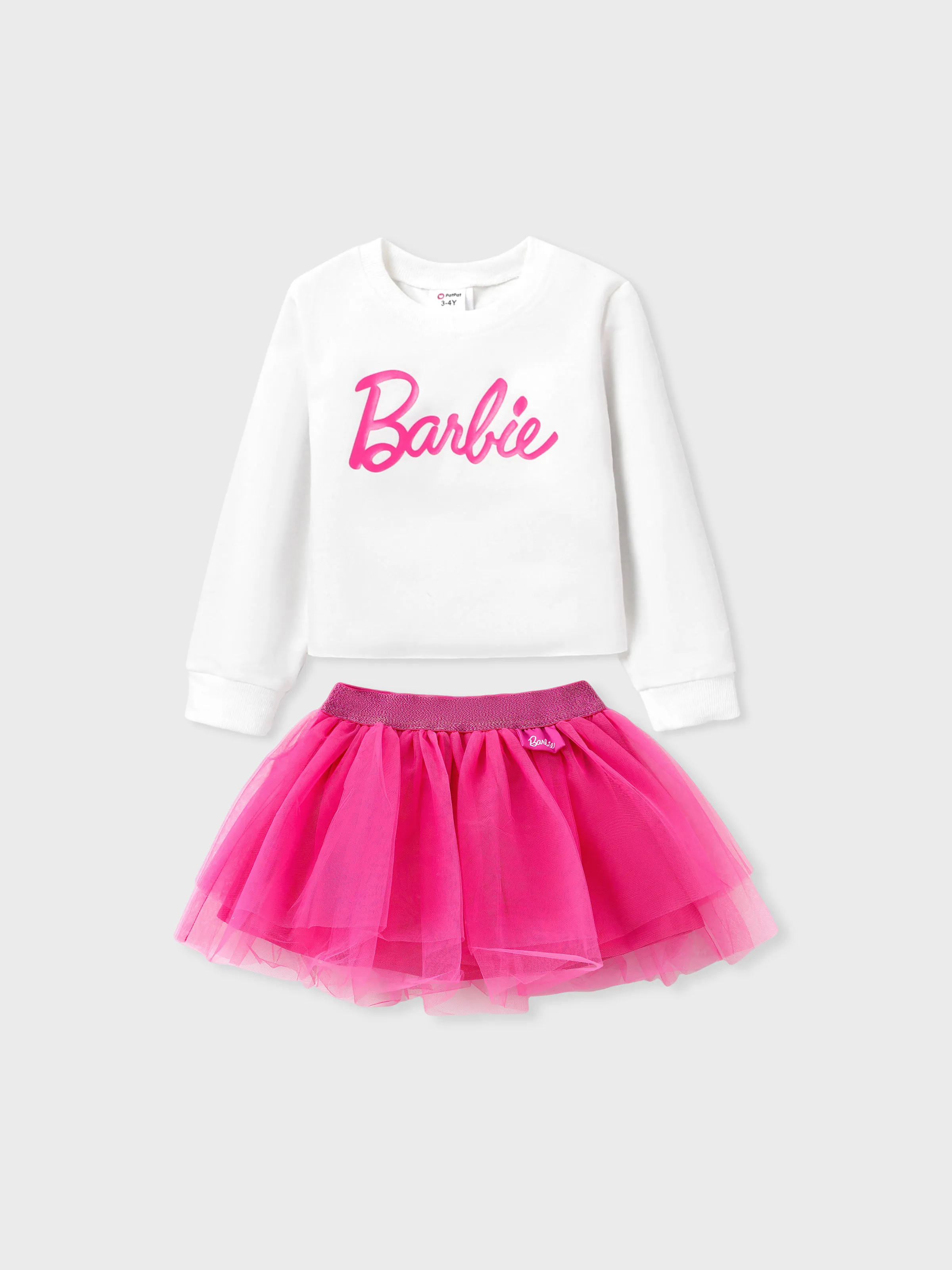 Barbie Toddler Girl 1pc Long-sleeve T-shirt or Tulle Skirt Set White - Image 6