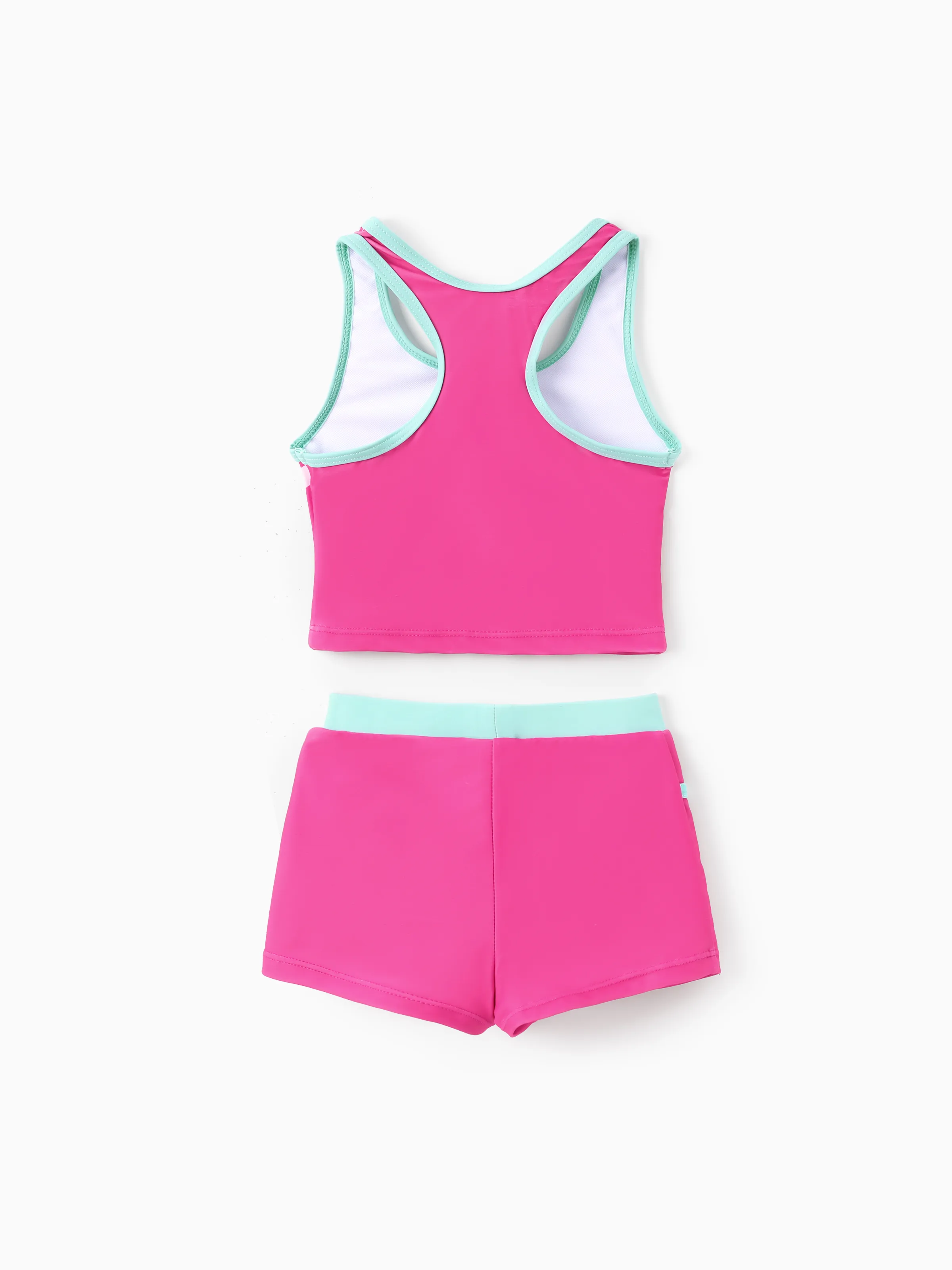 Barbie Toddler/Kid Girl 2pcs Striped Glasses Coconut Tree Print Colorblock Bowknot Tank Top And Shorts UPF 50+ Swimsuit Set Hot Pink - Image 3