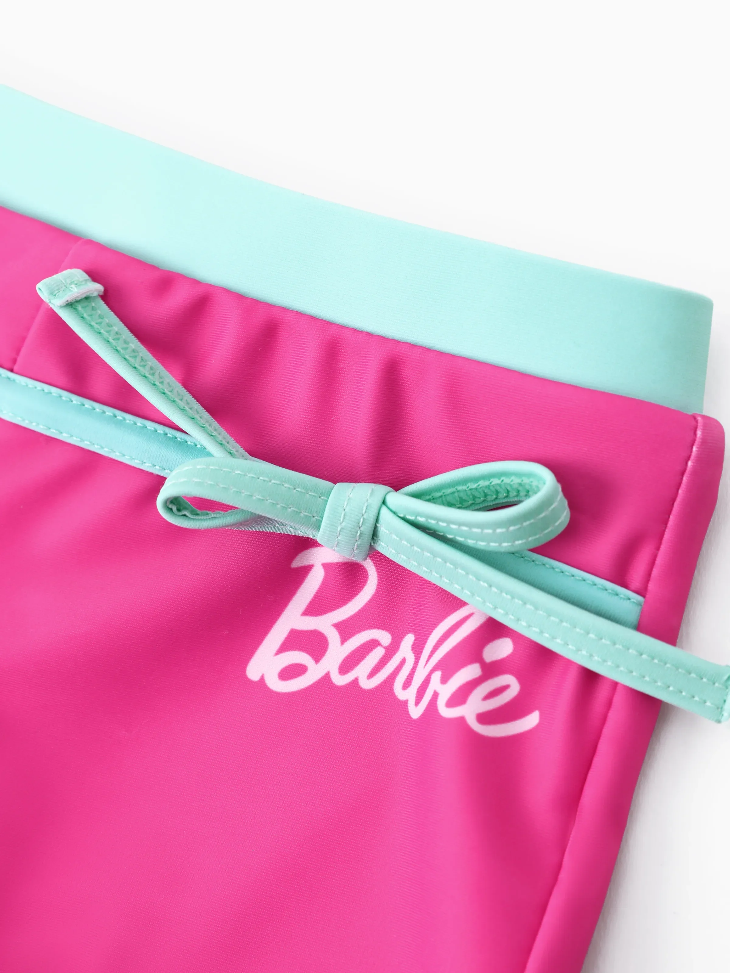 Barbie Toddler/Kid Girl 2pcs Striped Glasses Coconut Tree Print Colorblock Bowknot Tank Top And Shorts UPF 50+ Swimsuit Set Hot Pink - Image 5