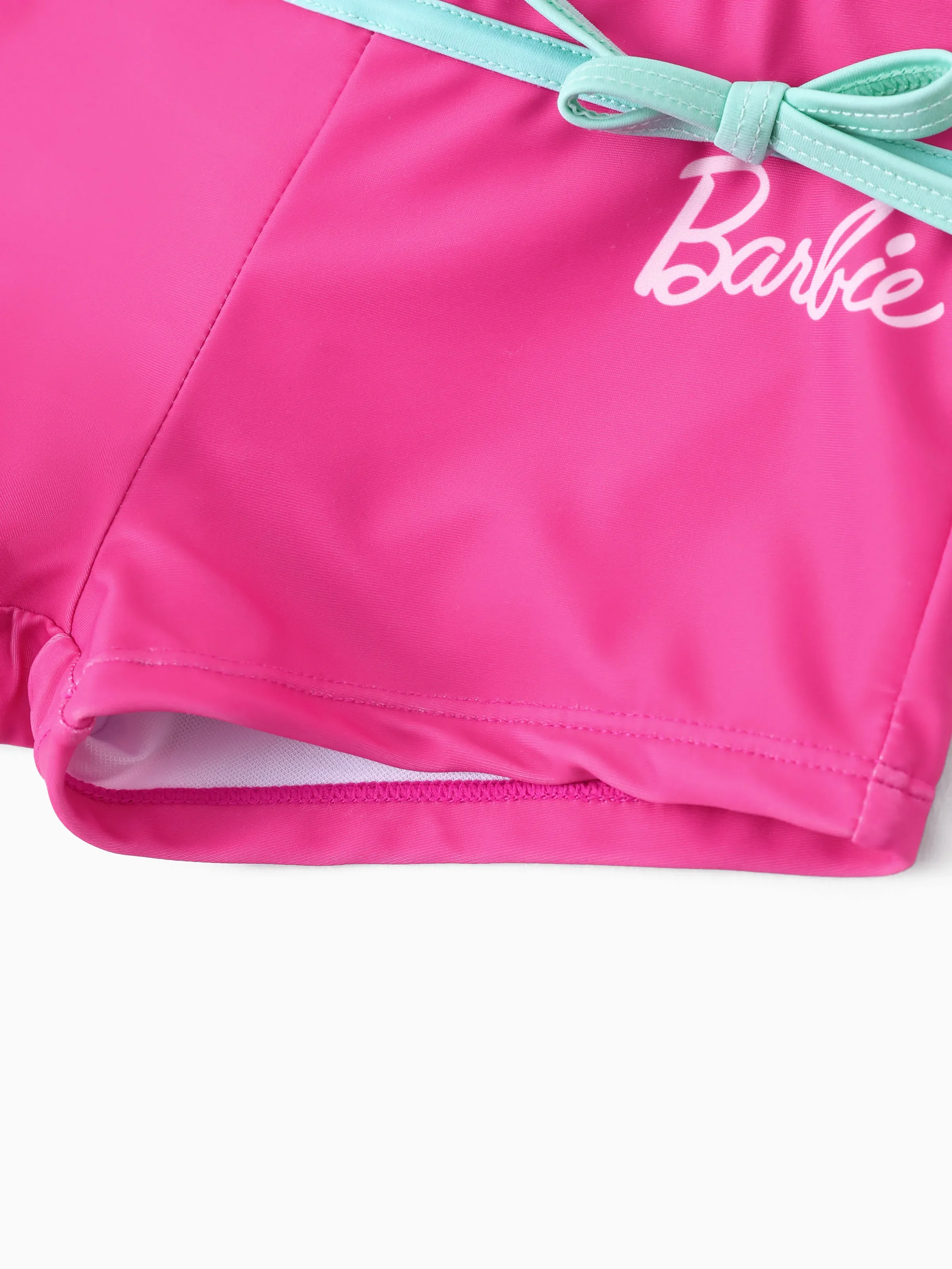 Barbie Toddler/Kid Girl 2pcs Striped Glasses Coconut Tree Print Colorblock Bowknot Tank Top And Shorts UPF 50+ Swimsuit Set Hot Pink - Image 6