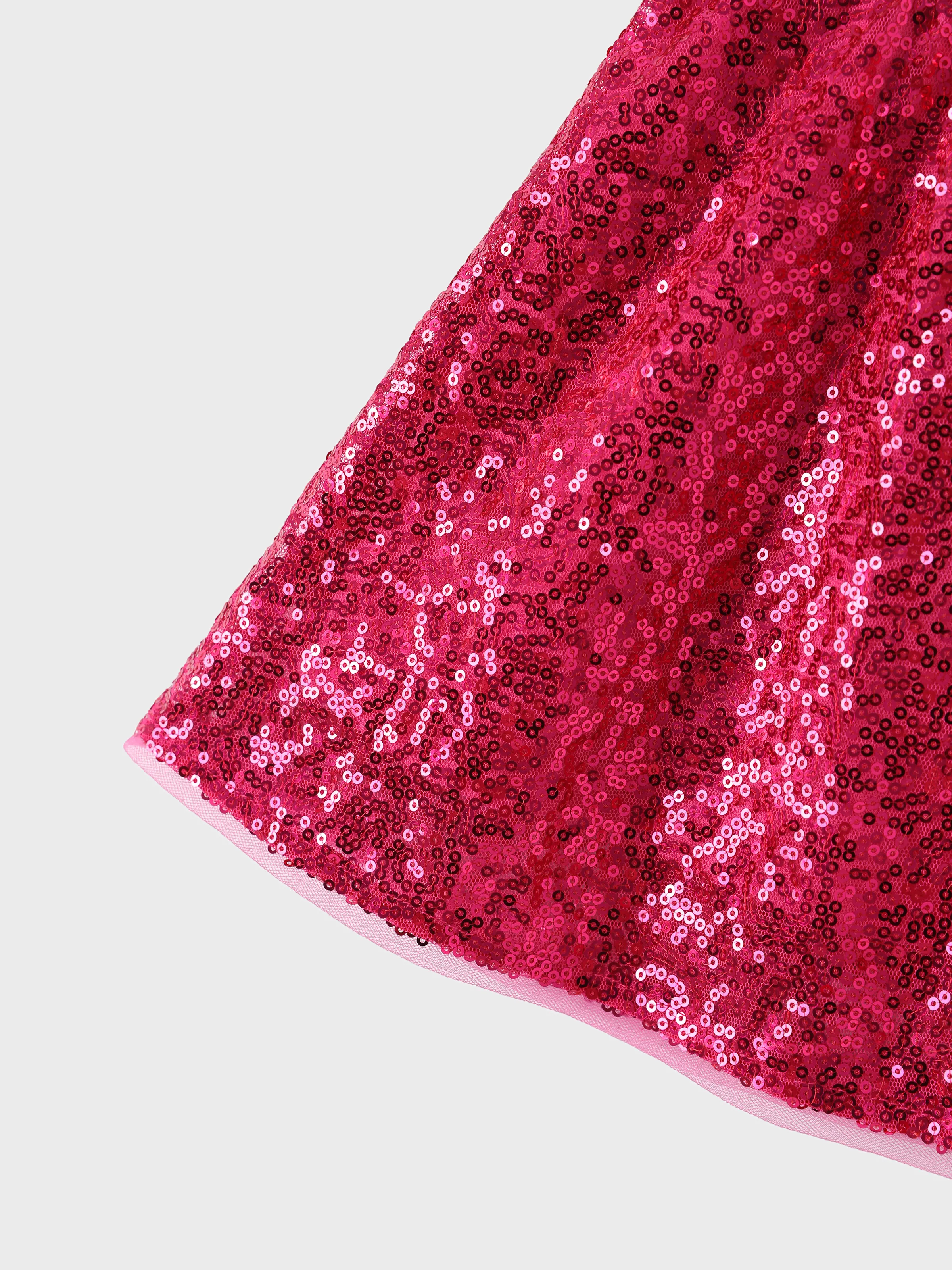Barbie Toddler/Kid Girl 3pcs Cotton Top and Sequin embroidery Skirt with Headband Set Hot Pink - Image 10