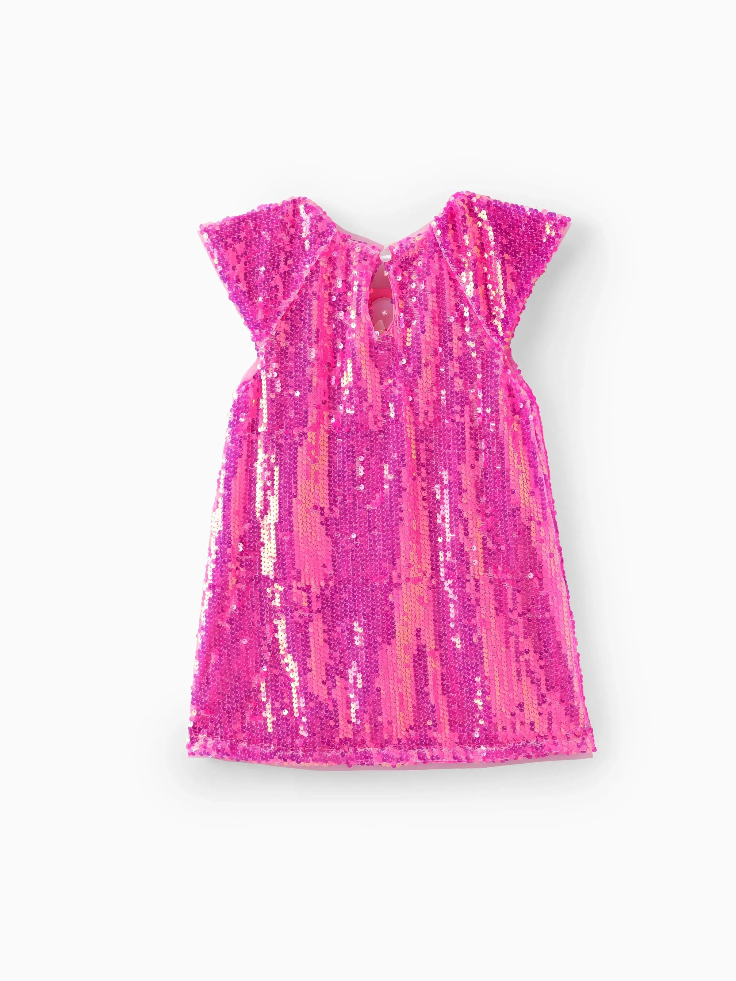 Barbie Toddler/Kid Girl Classic Barbie Letter Print Sequins Flutter-sleeve Dress Roseo - Image 3