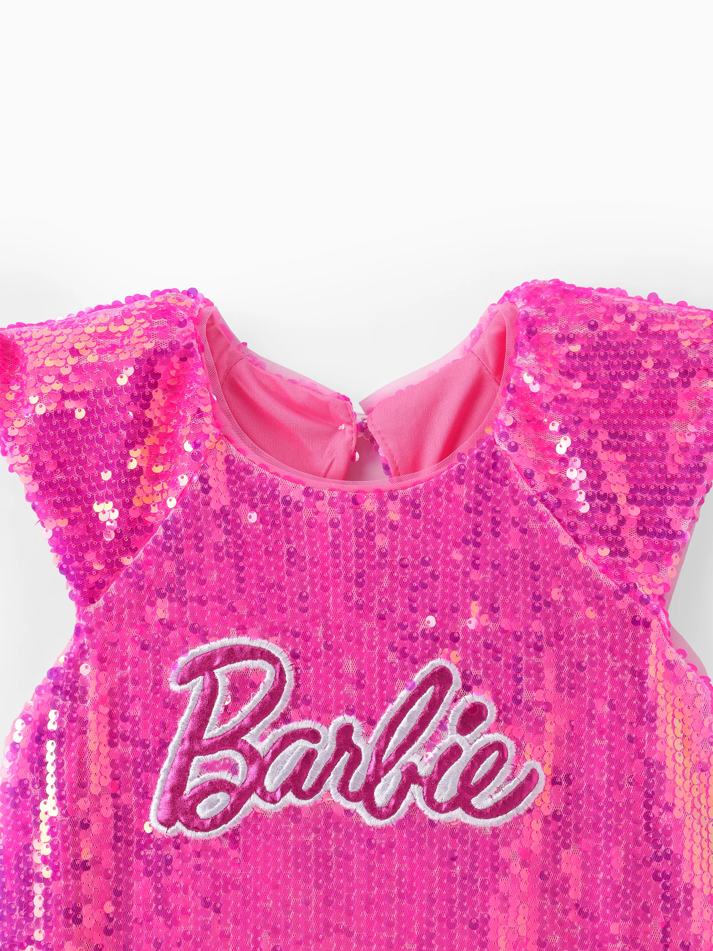 Barbie Toddler/Kid Girl Classic Barbie Letter Print Sequins Flutter-sleeve Dress Roseo - Image 4